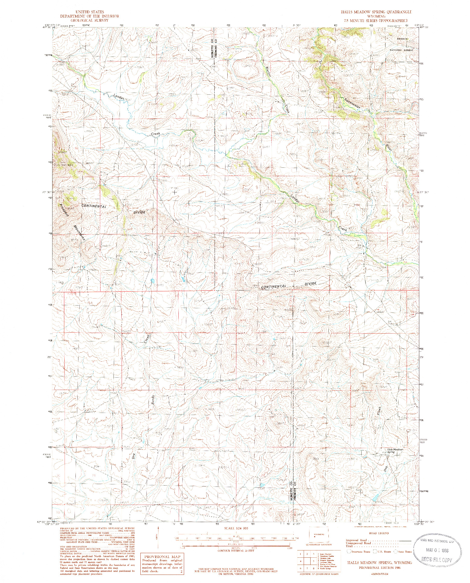 USGS 1:24000-SCALE QUADRANGLE FOR HALLS MEADOW SPRING, WY 1986