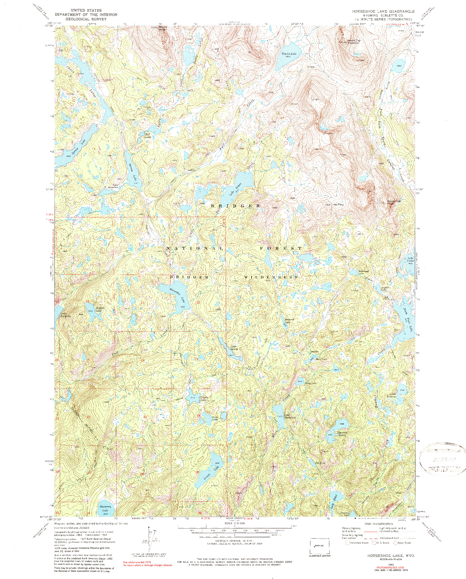 USGS 1:24000-SCALE QUADRANGLE FOR HORSESHOE LAKE, WY 1968