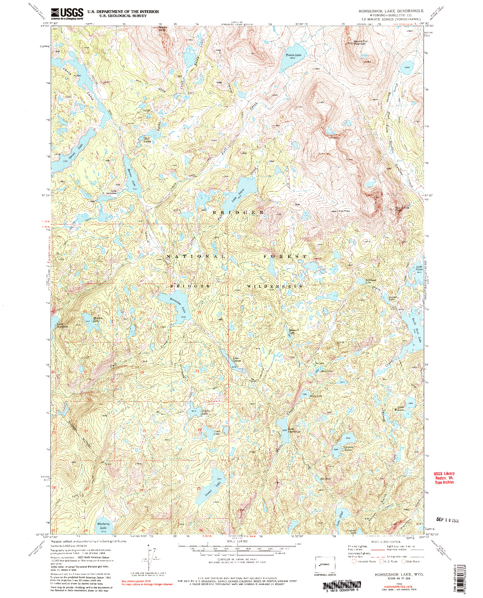 USGS 1:24000-SCALE QUADRANGLE FOR HORSESHOE LAKE, WY 1968