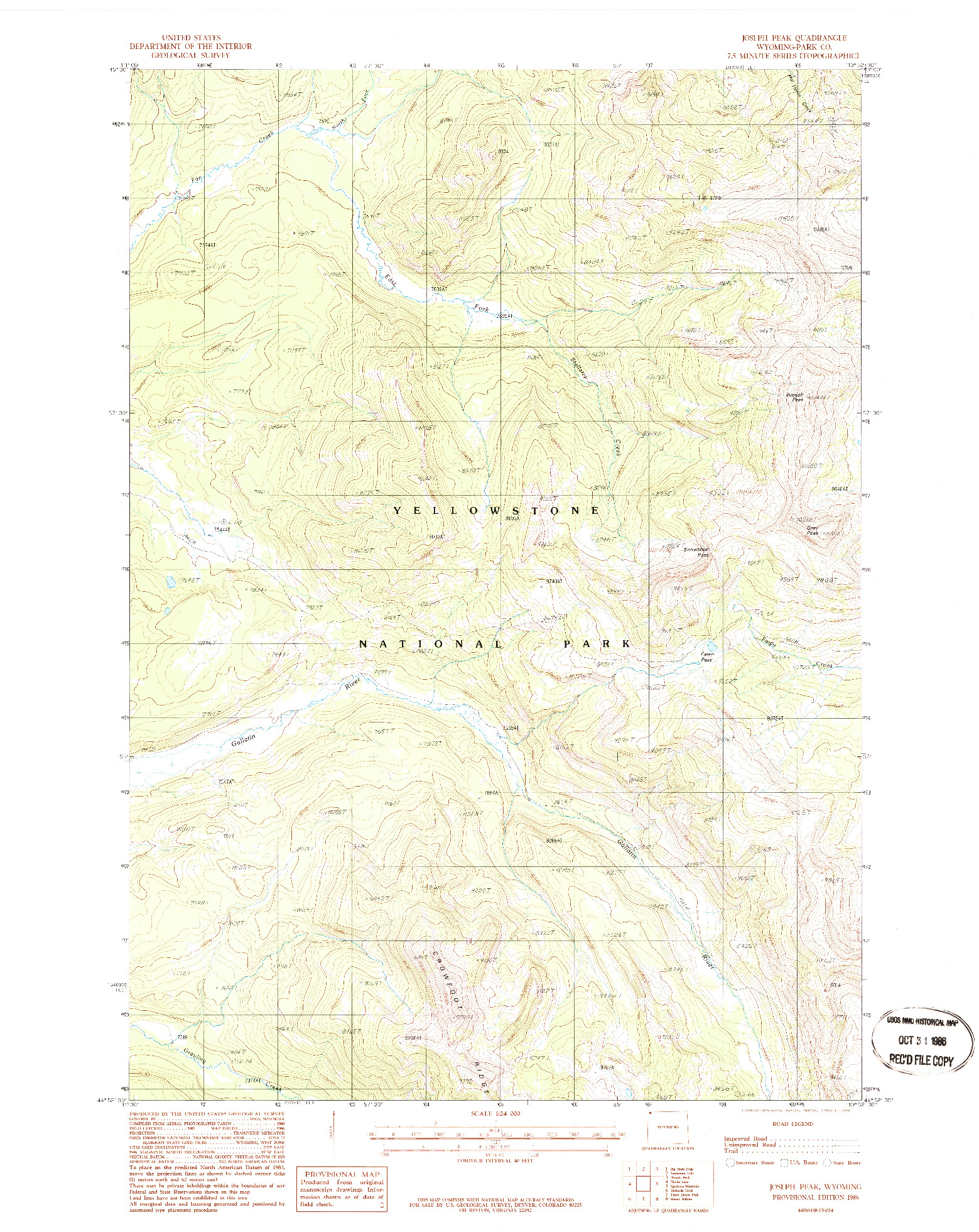 USGS 1:24000-SCALE QUADRANGLE FOR JOSEPH PEAK, WY 1986