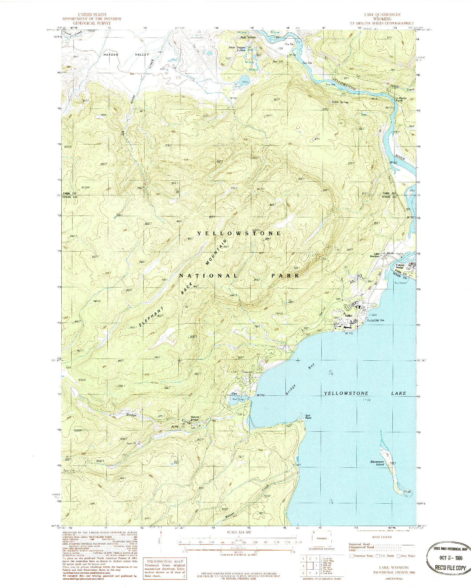 USGS 1:24000-SCALE QUADRANGLE FOR LAKE, WY 1986