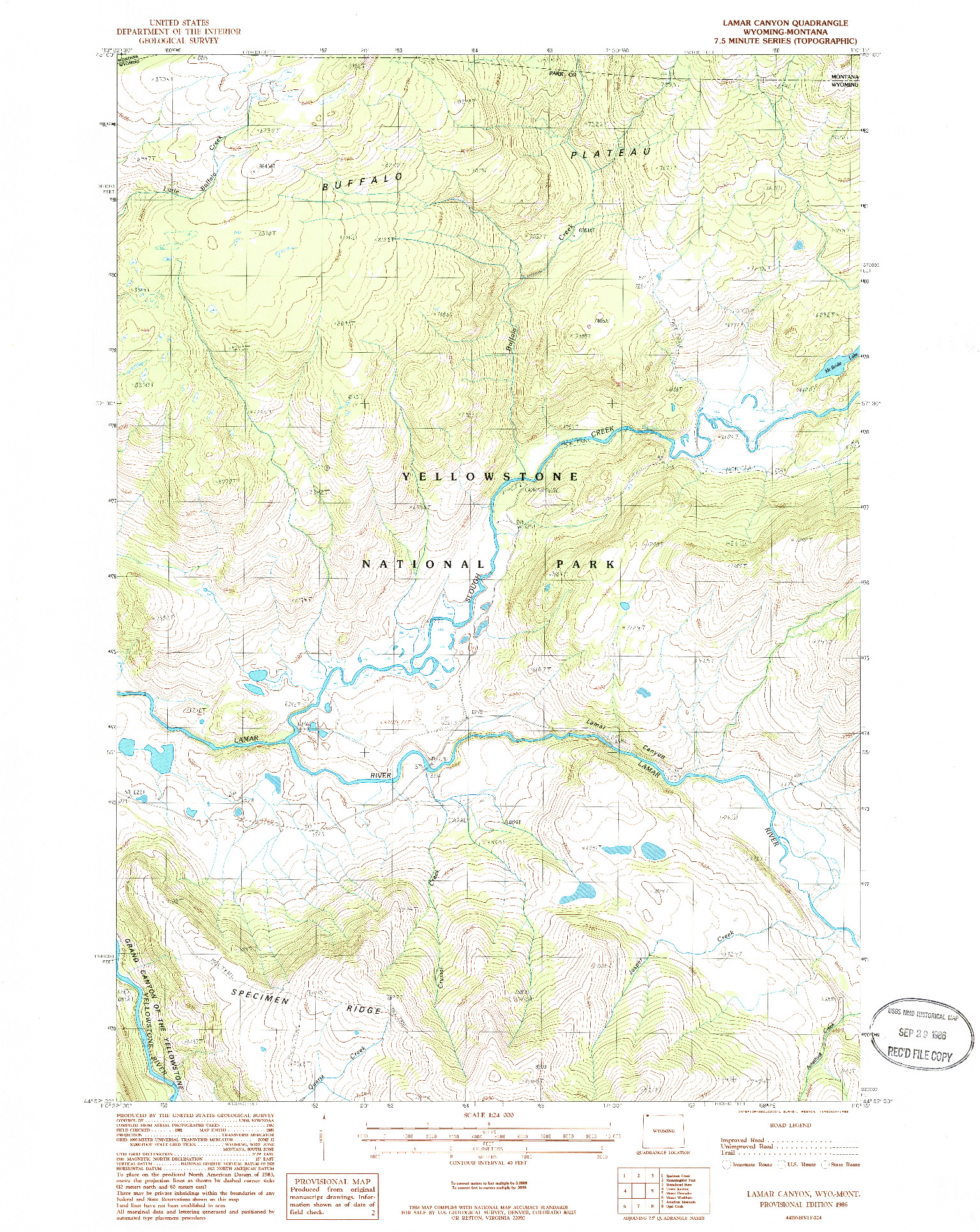 USGS 1:24000-SCALE QUADRANGLE FOR LAMAR CANYON, WY 1986