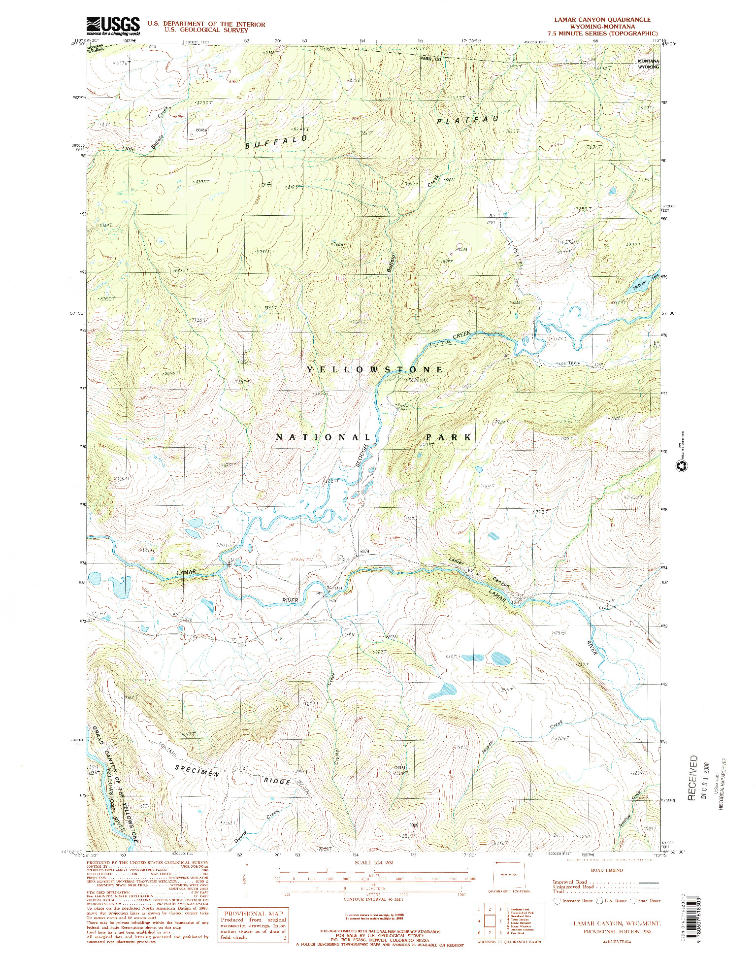 USGS 1:24000-SCALE QUADRANGLE FOR LAMAR CANYON, WY 1986