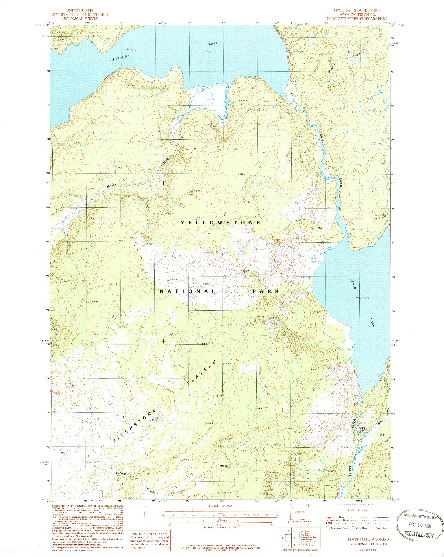 USGS 1:24000-SCALE QUADRANGLE FOR LEWIS FALLS, WY 1986