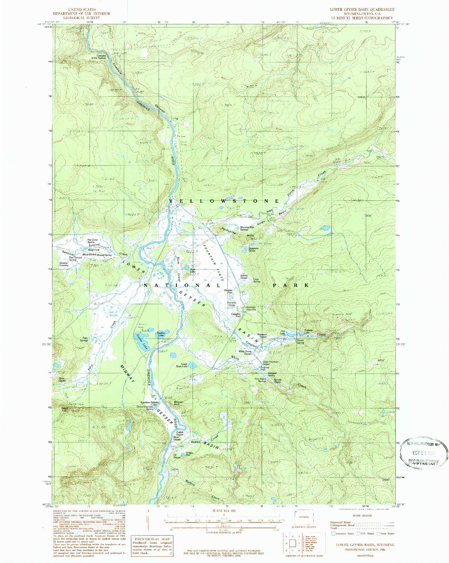 USGS 1:24000-SCALE QUADRANGLE FOR LOWER GEYSER BASIN, WY 1986