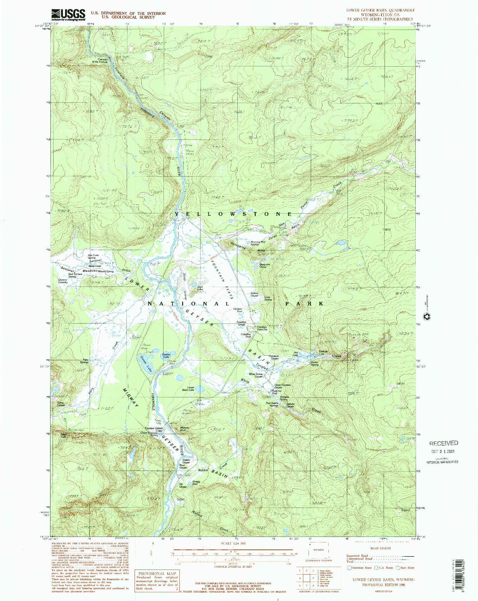 USGS 1:24000-SCALE QUADRANGLE FOR LOWER GEYSER BASIN, WY 1986