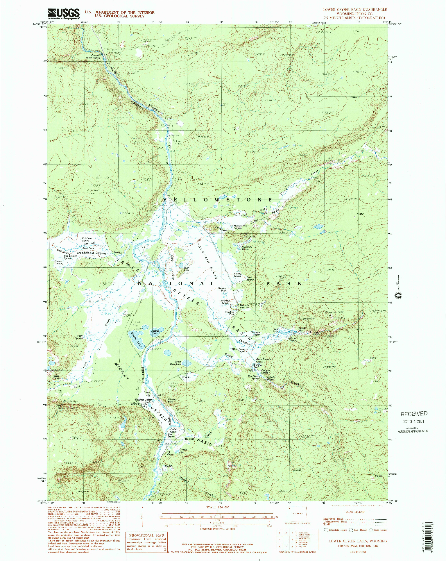 USGS 1:24000-SCALE QUADRANGLE FOR LOWER GEYSER BASIN, WY 1986