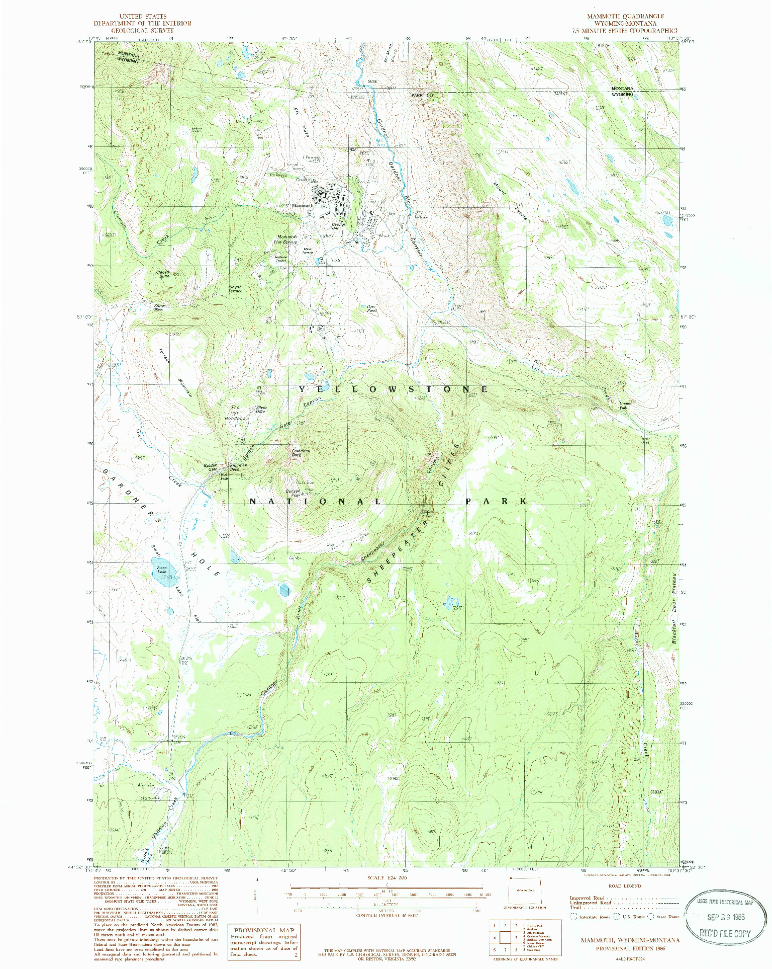 USGS 1:24000-SCALE QUADRANGLE FOR MAMMOTH, WY 1986