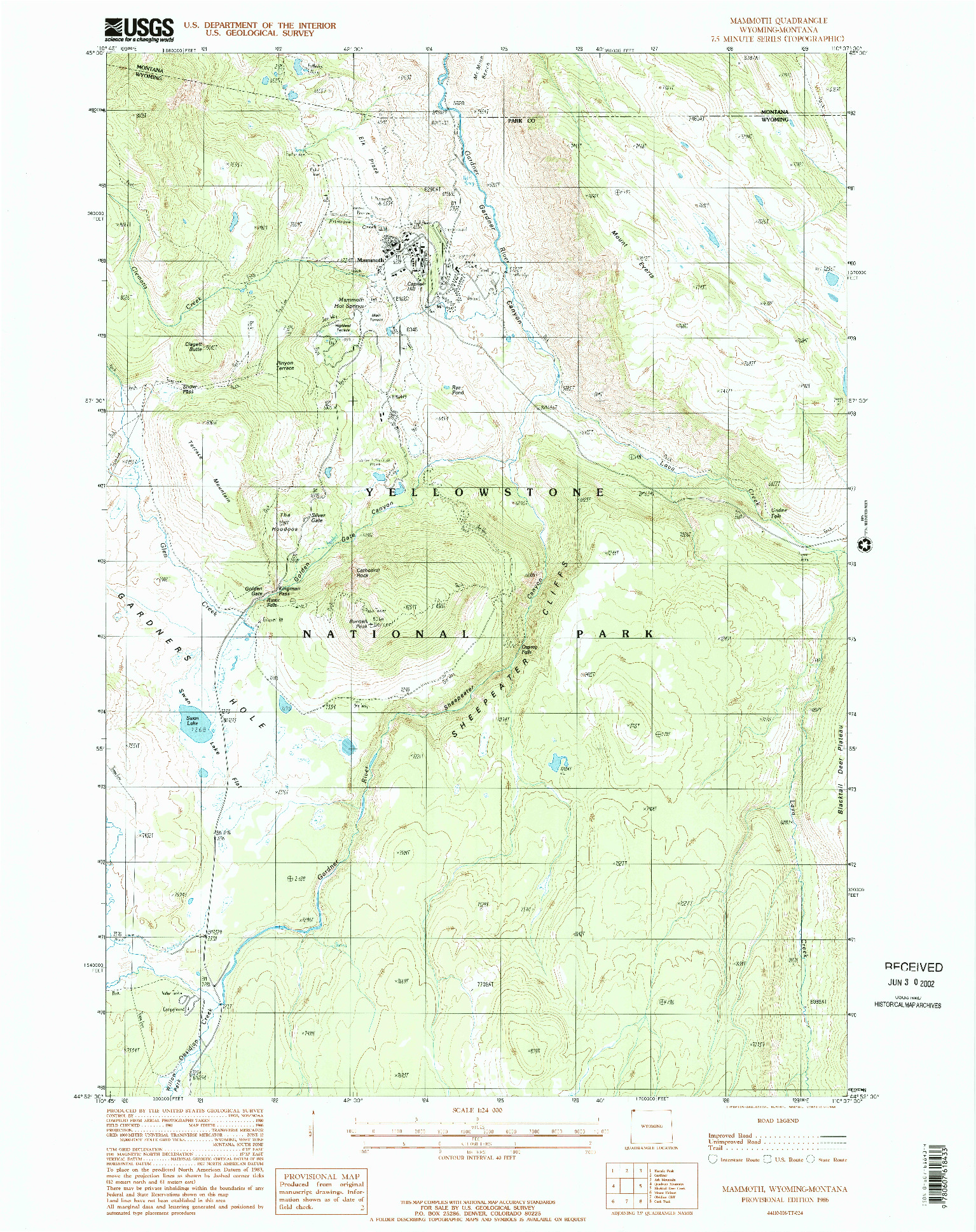 USGS 1:24000-SCALE QUADRANGLE FOR MAMMOTH, WY 1986