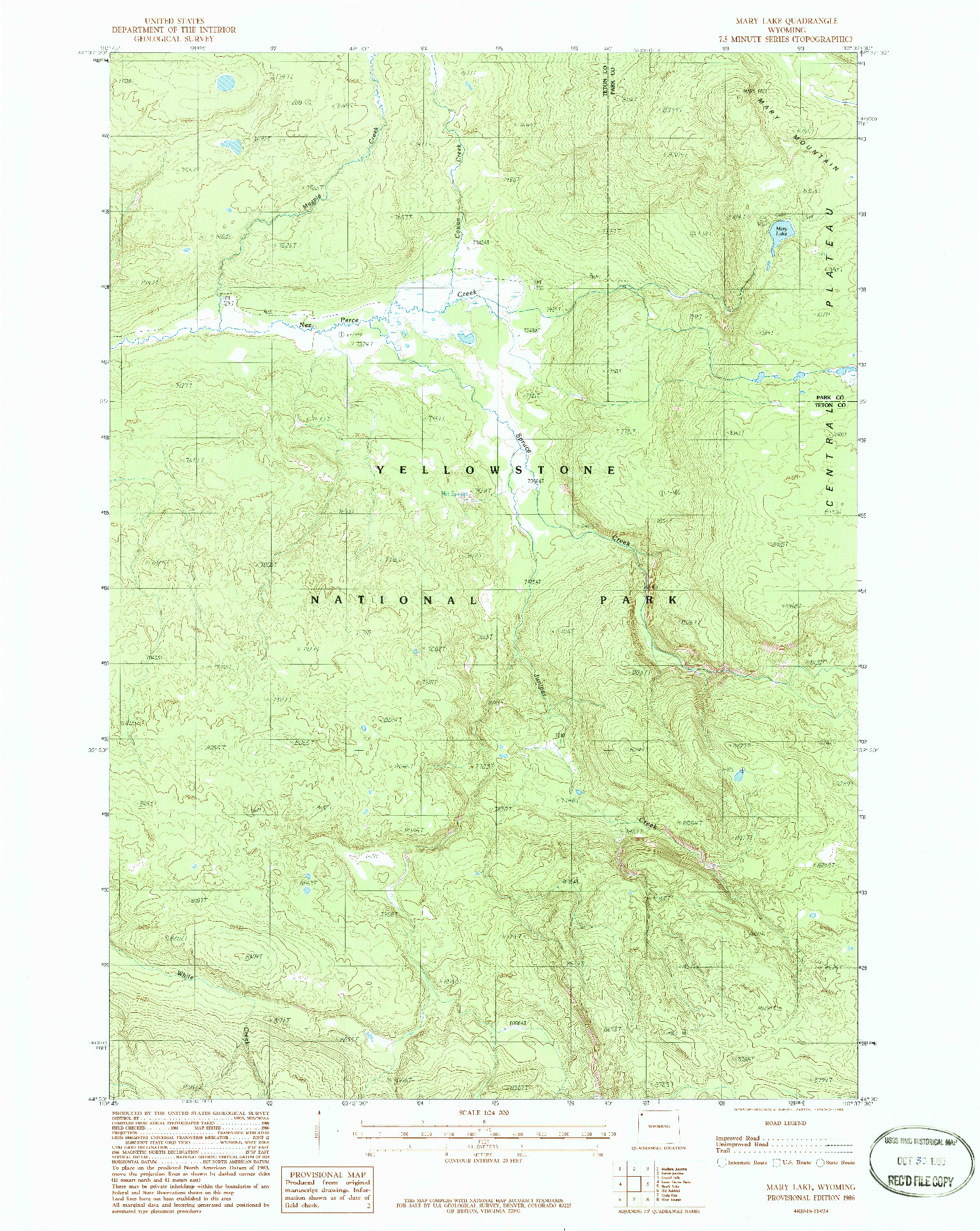 USGS 1:24000-SCALE QUADRANGLE FOR MARY LAKE, WY 1986