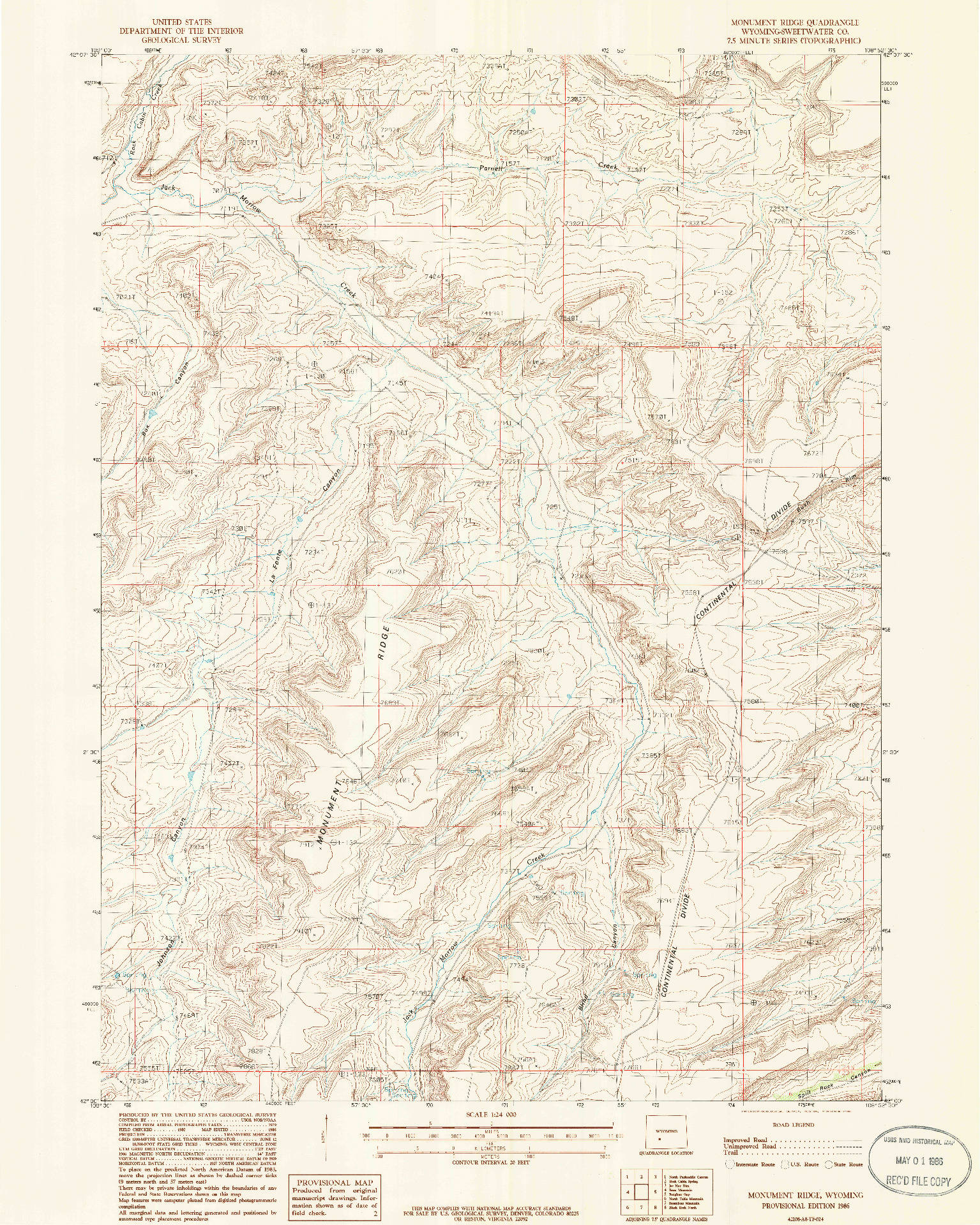 USGS 1:24000-SCALE QUADRANGLE FOR MONUMENT RIDGE, WY 1986