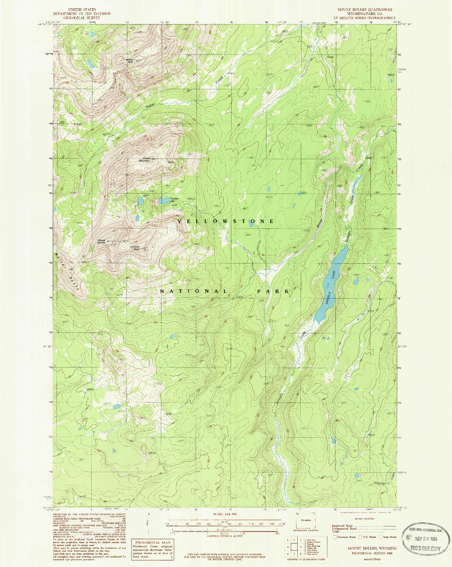 USGS 1:24000-SCALE QUADRANGLE FOR MOUNT HOLMES, WY 1986