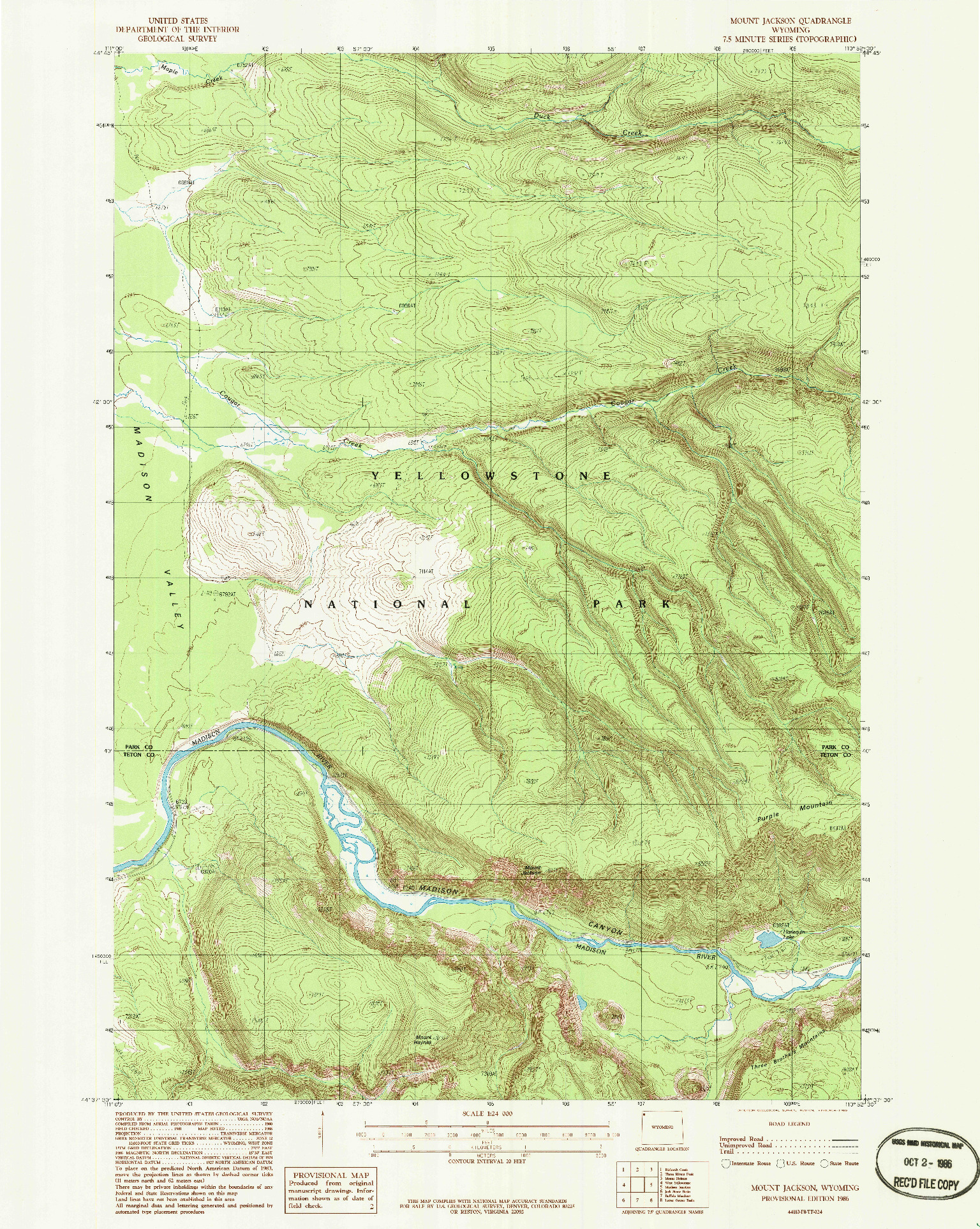 USGS 1:24000-SCALE QUADRANGLE FOR MOUNT JACKSON, WY 1986