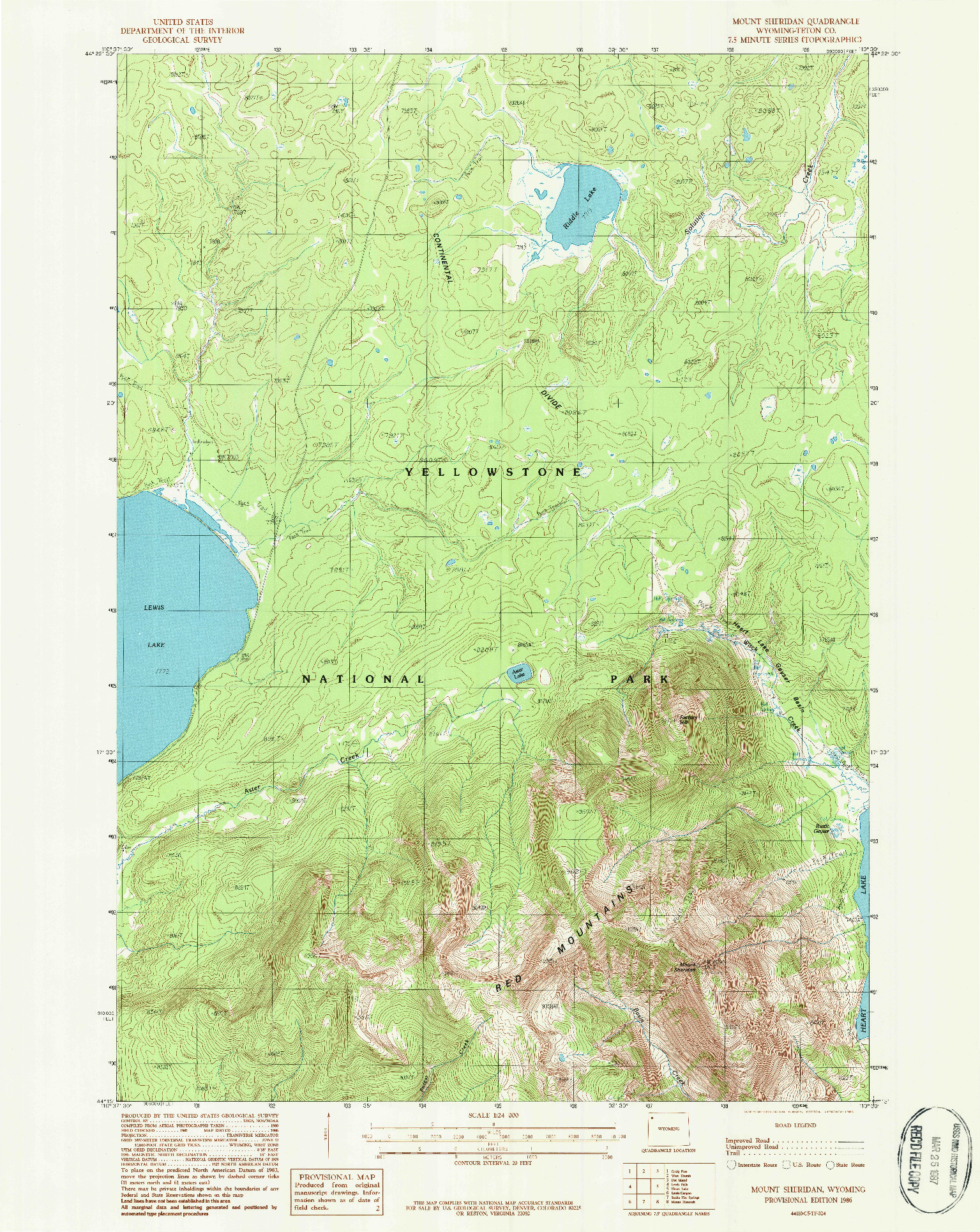 USGS 1:24000-SCALE QUADRANGLE FOR MOUNT SHERIDAN, WY 1986