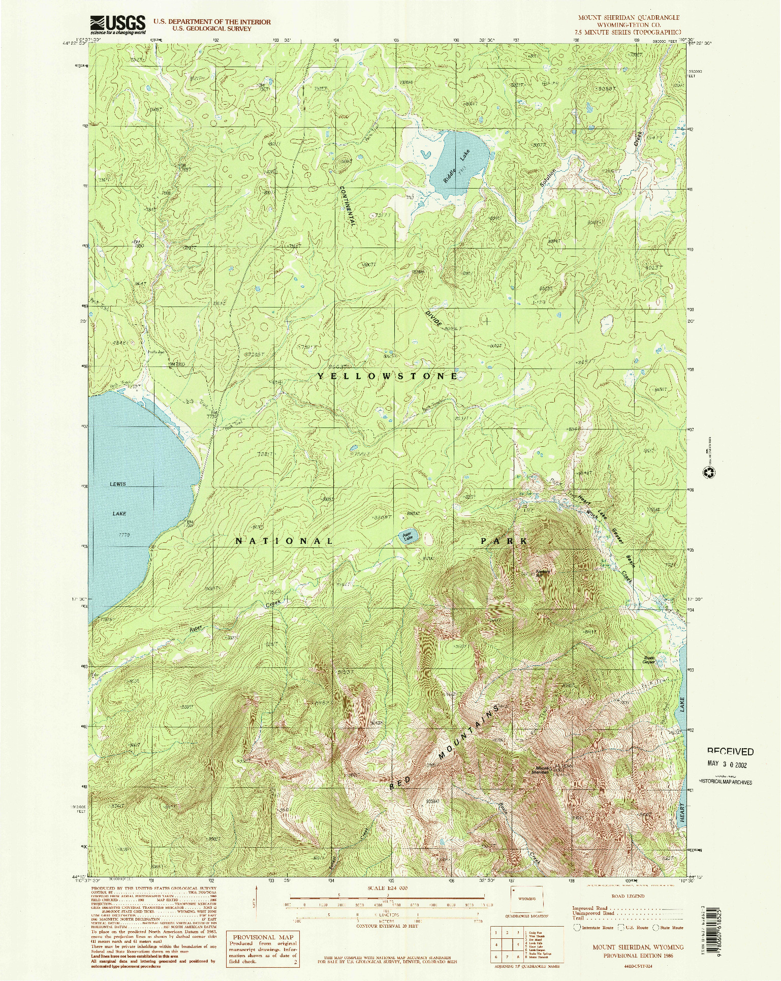 USGS 1:24000-SCALE QUADRANGLE FOR MOUNT SHERIDAN, WY 1986