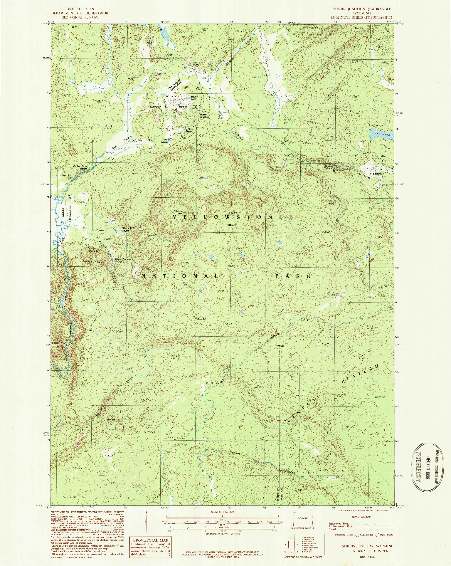 USGS 1:24000-SCALE QUADRANGLE FOR NORRIS JUNCTION, WY 1986