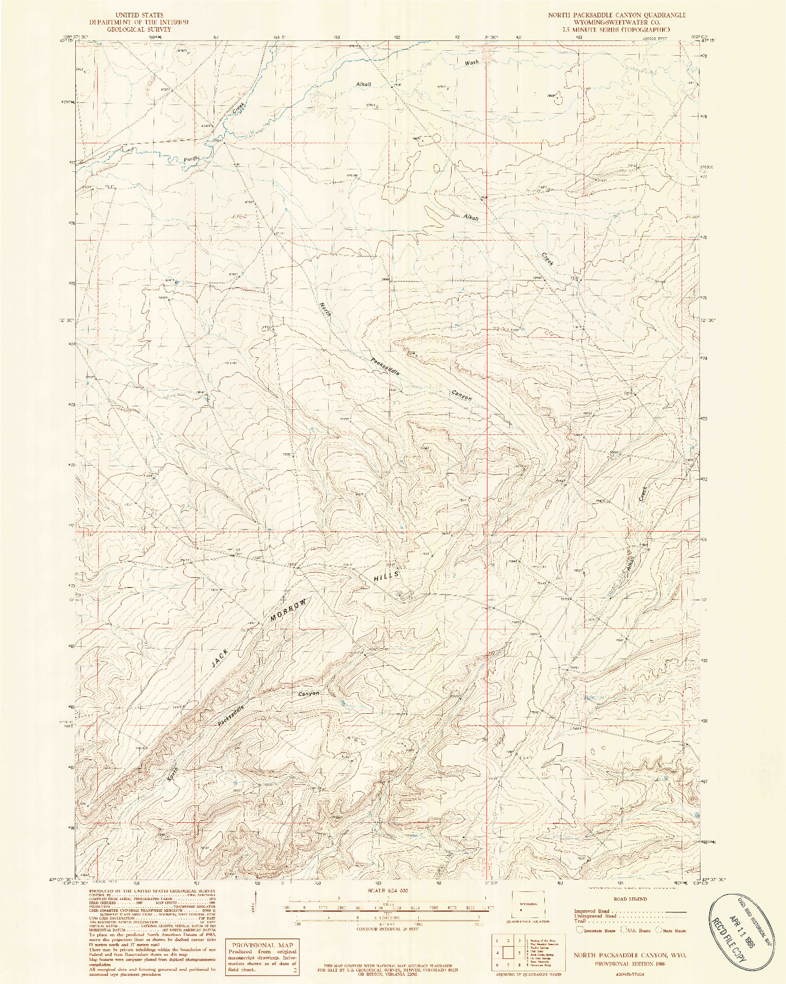 USGS 1:24000-SCALE QUADRANGLE FOR NORTH PACKSADDLE CANYON, WY 1986