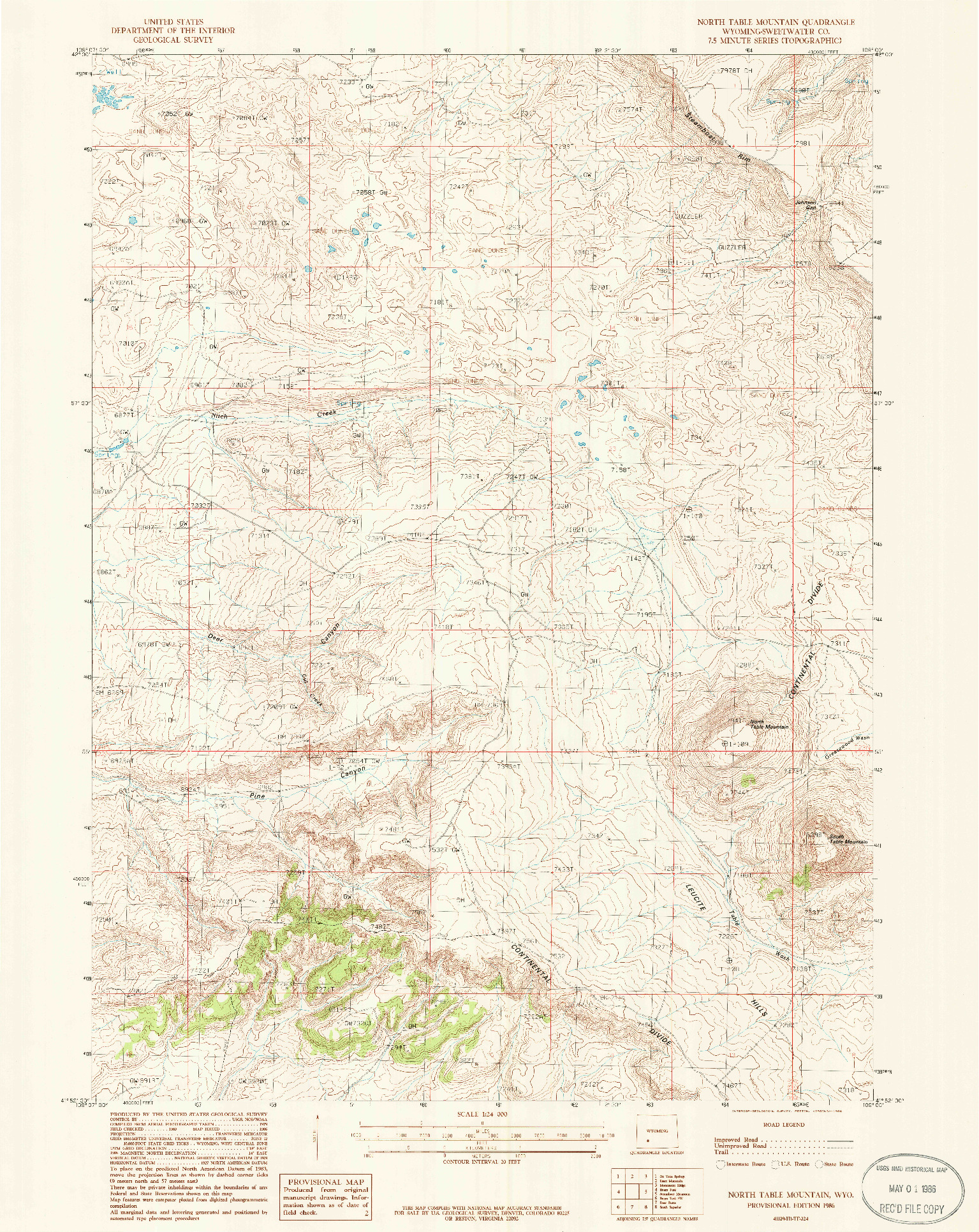 USGS 1:24000-SCALE QUADRANGLE FOR NORTH TABLE MOUNTAIN, WY 1986