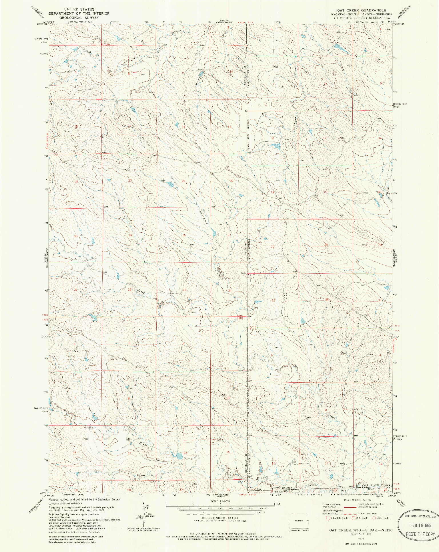 USGS 1:24000-SCALE QUADRANGLE FOR OAT CREEK, WY 1978