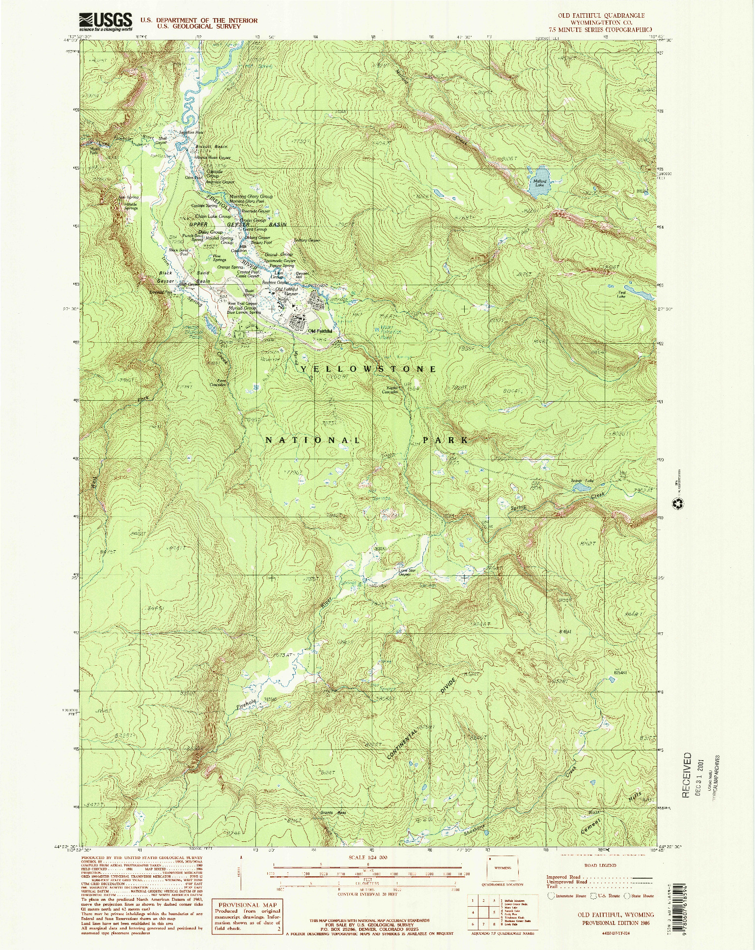 USGS 1:24000-SCALE QUADRANGLE FOR OLD FAITHFUL, WY 1986