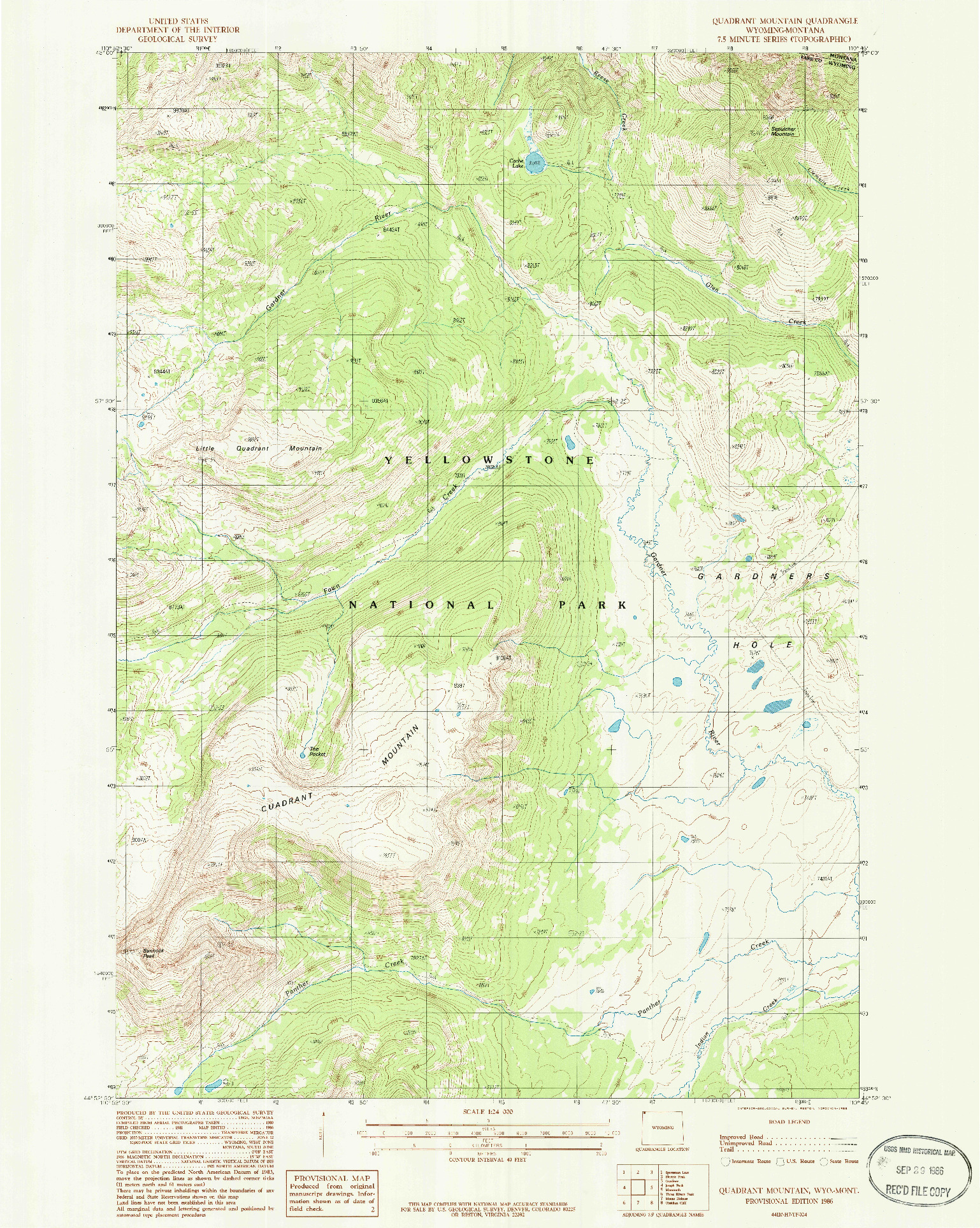 USGS 1:24000-SCALE QUADRANGLE FOR QUADRANT MOUNTAIN, WY 1986