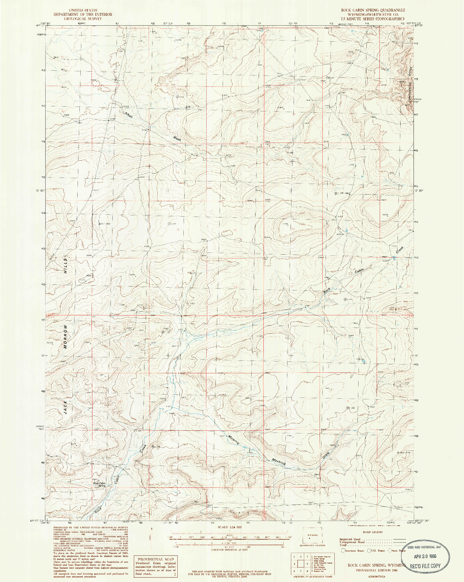 USGS 1:24000-SCALE QUADRANGLE FOR ROCK CABIN SPRING, WY 1986