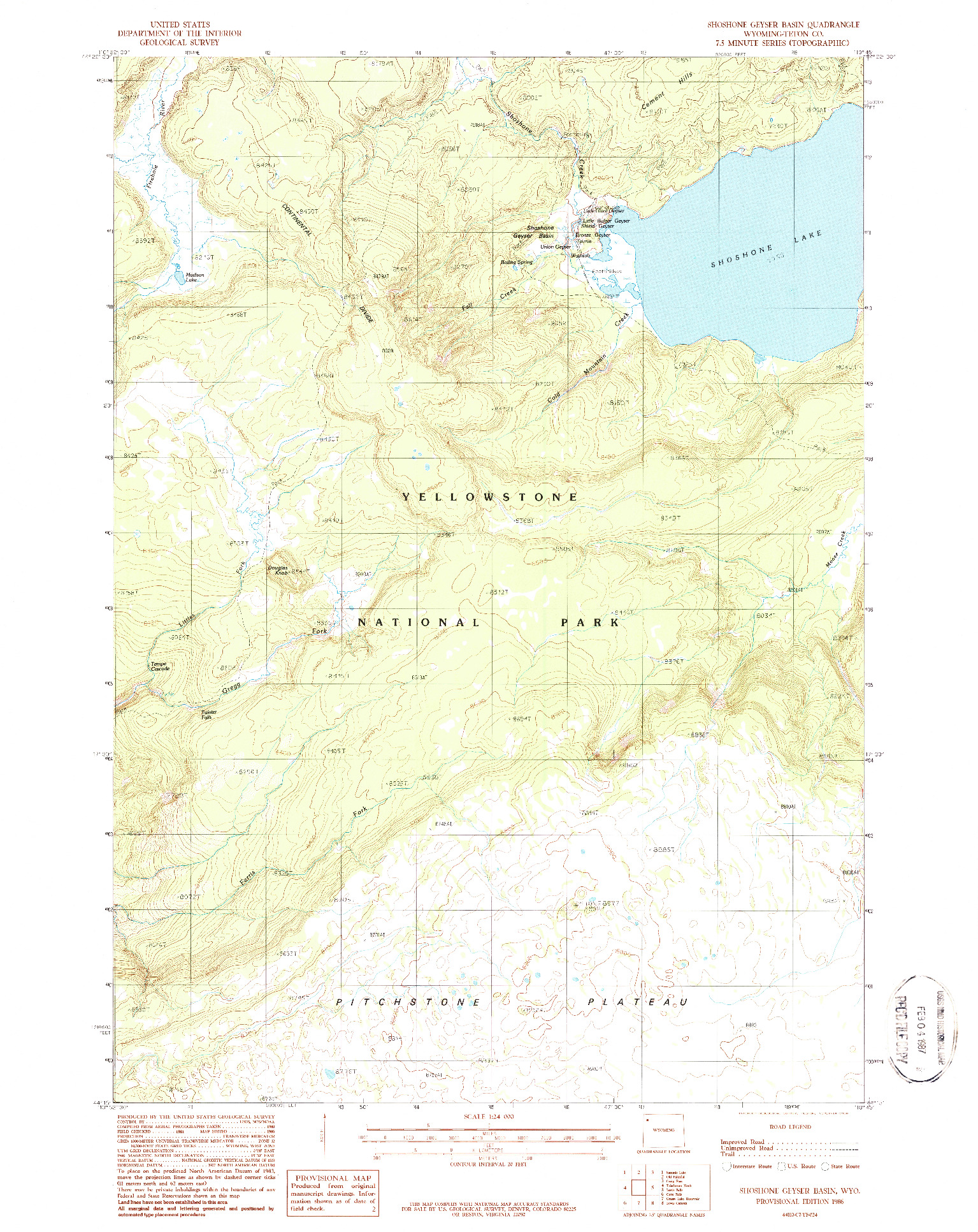 USGS 1:24000-SCALE QUADRANGLE FOR SHOSHONE GEYSER BASIN, WY 1986