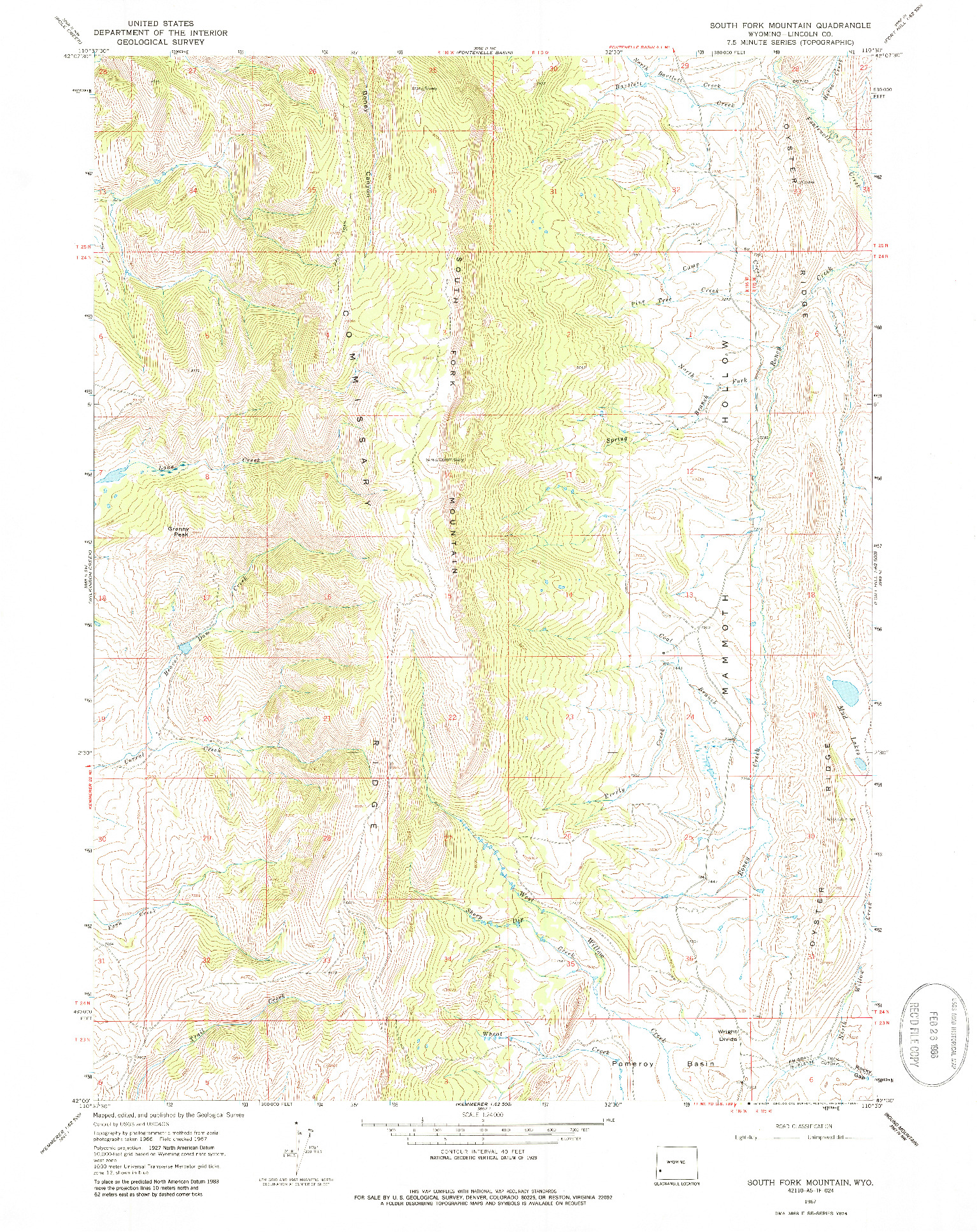 USGS 1:24000-SCALE QUADRANGLE FOR SOUTH FORK MOUNTAIN, WY 1967