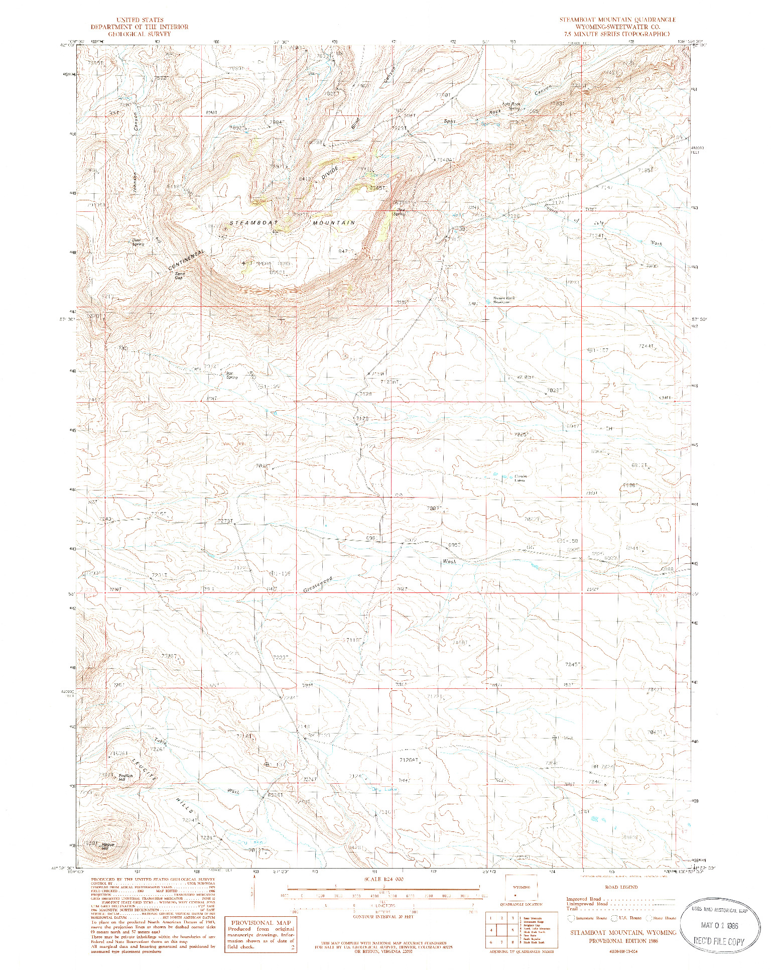 USGS 1:24000-SCALE QUADRANGLE FOR STEAMBOAT MOUNTAIN, WY 1986