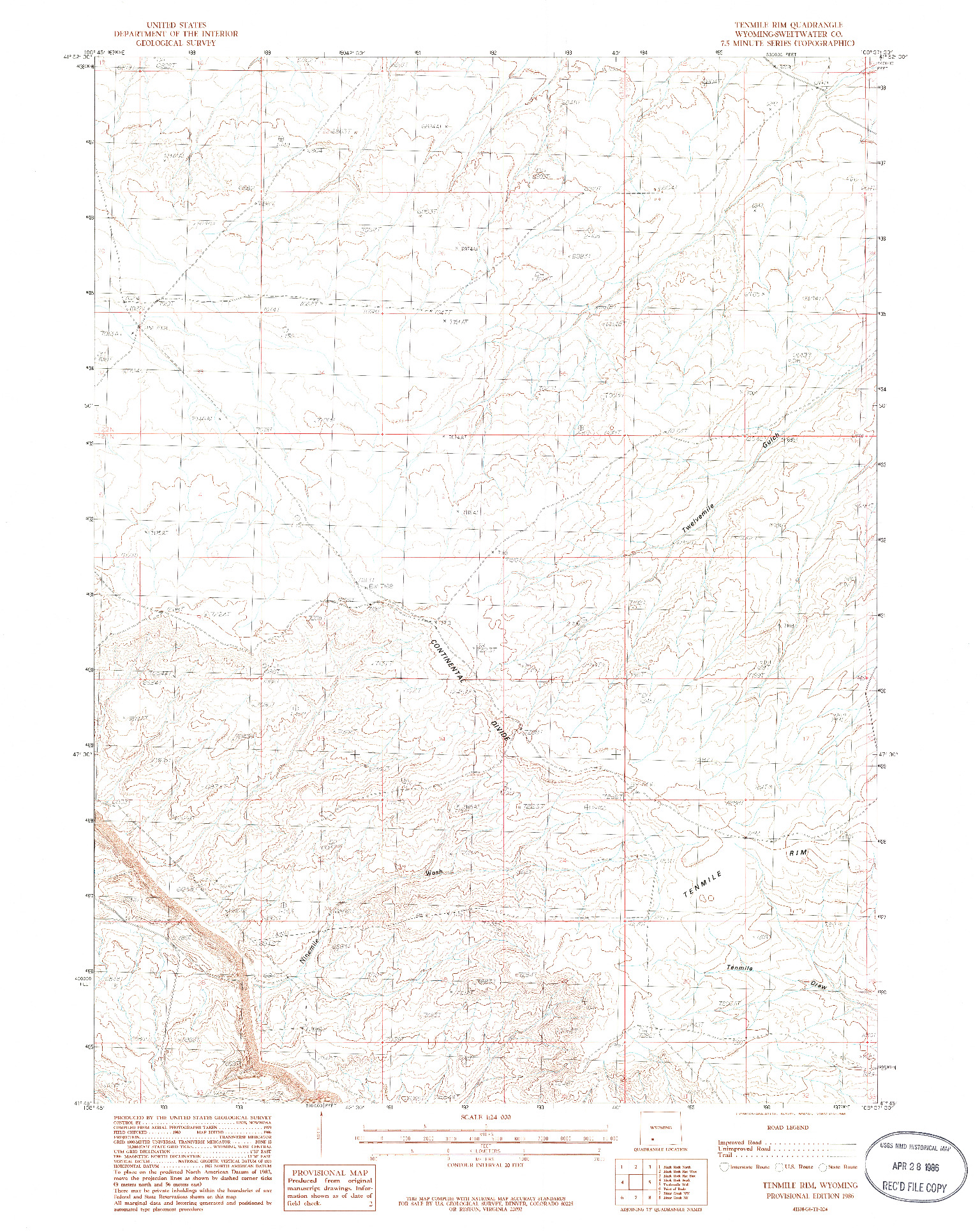 USGS 1:24000-SCALE QUADRANGLE FOR TENMILE RIM, WY 1986