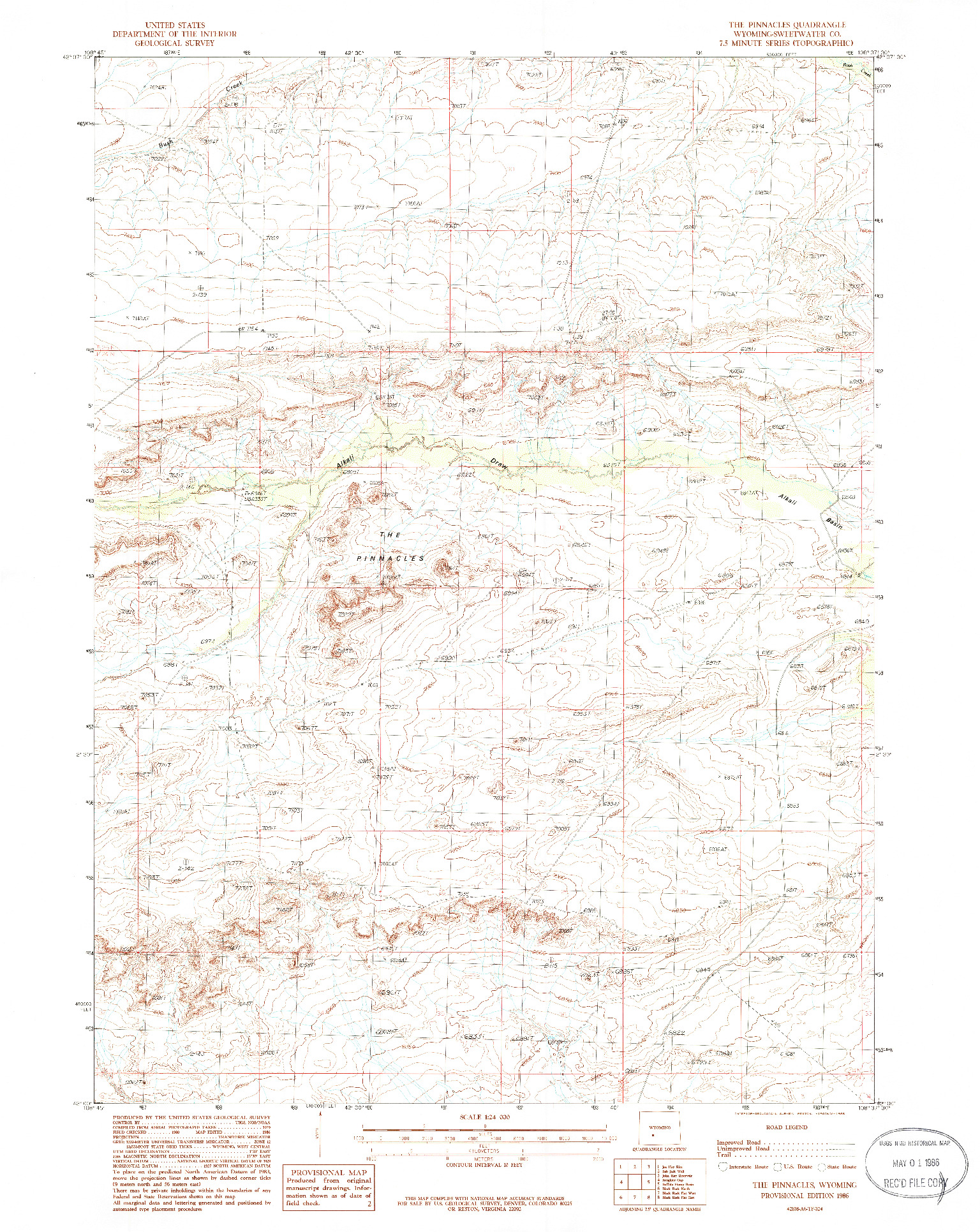 USGS 1:24000-SCALE QUADRANGLE FOR THE PINNACLES, WY 1986