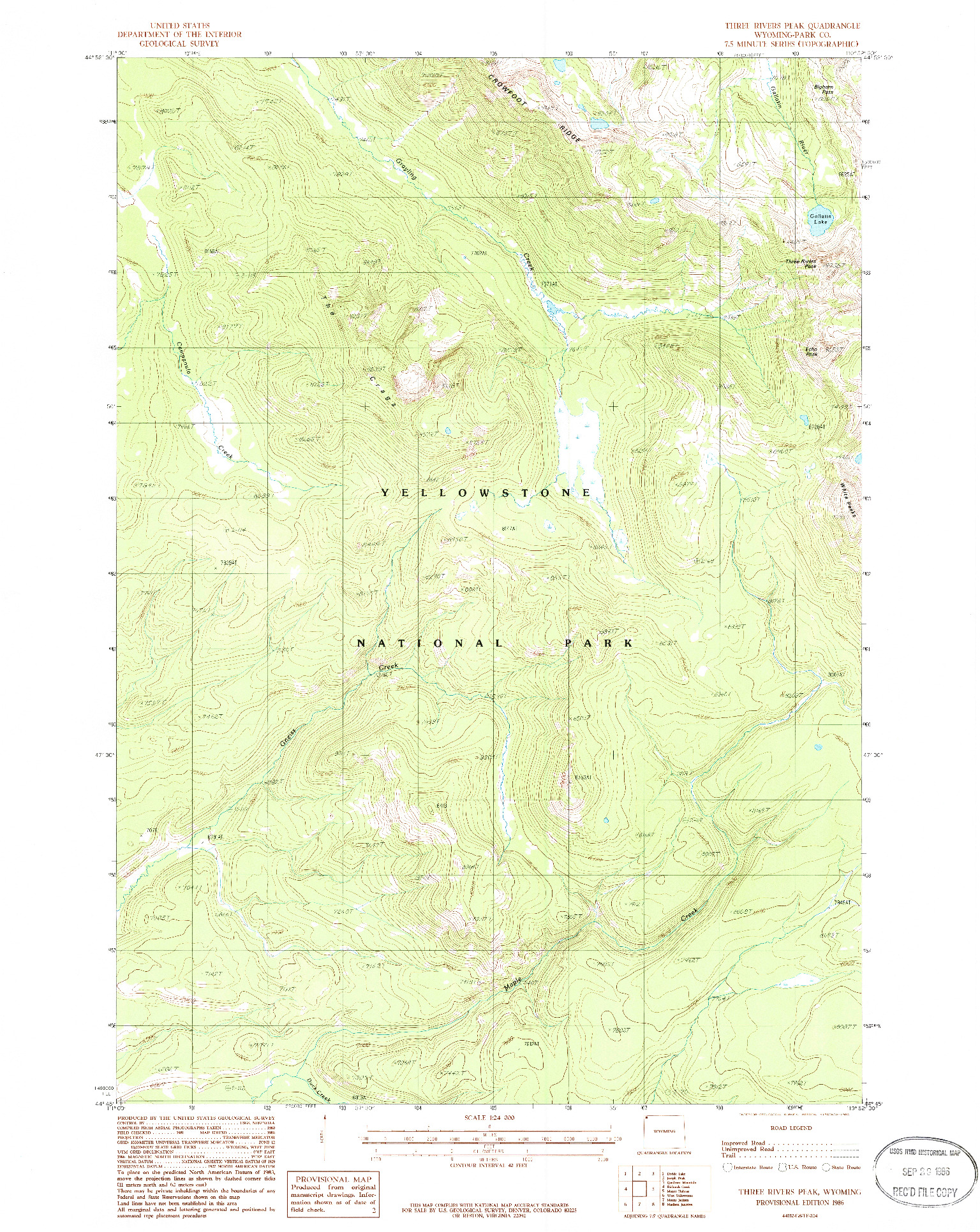 USGS 1:24000-SCALE QUADRANGLE FOR THREE RIVERS PEAK, WY 1986