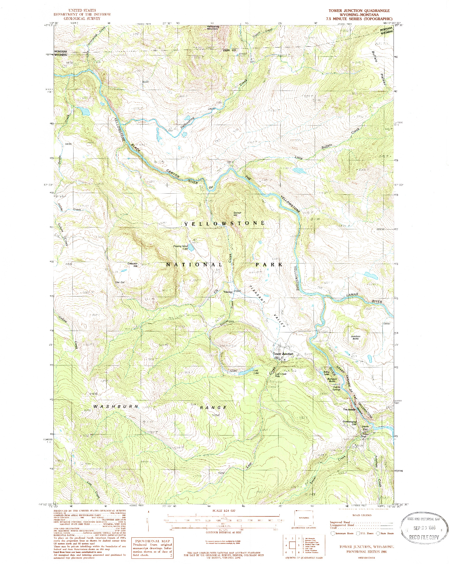 USGS 1:24000-SCALE QUADRANGLE FOR TOWER JUNCTION, WY 1986
