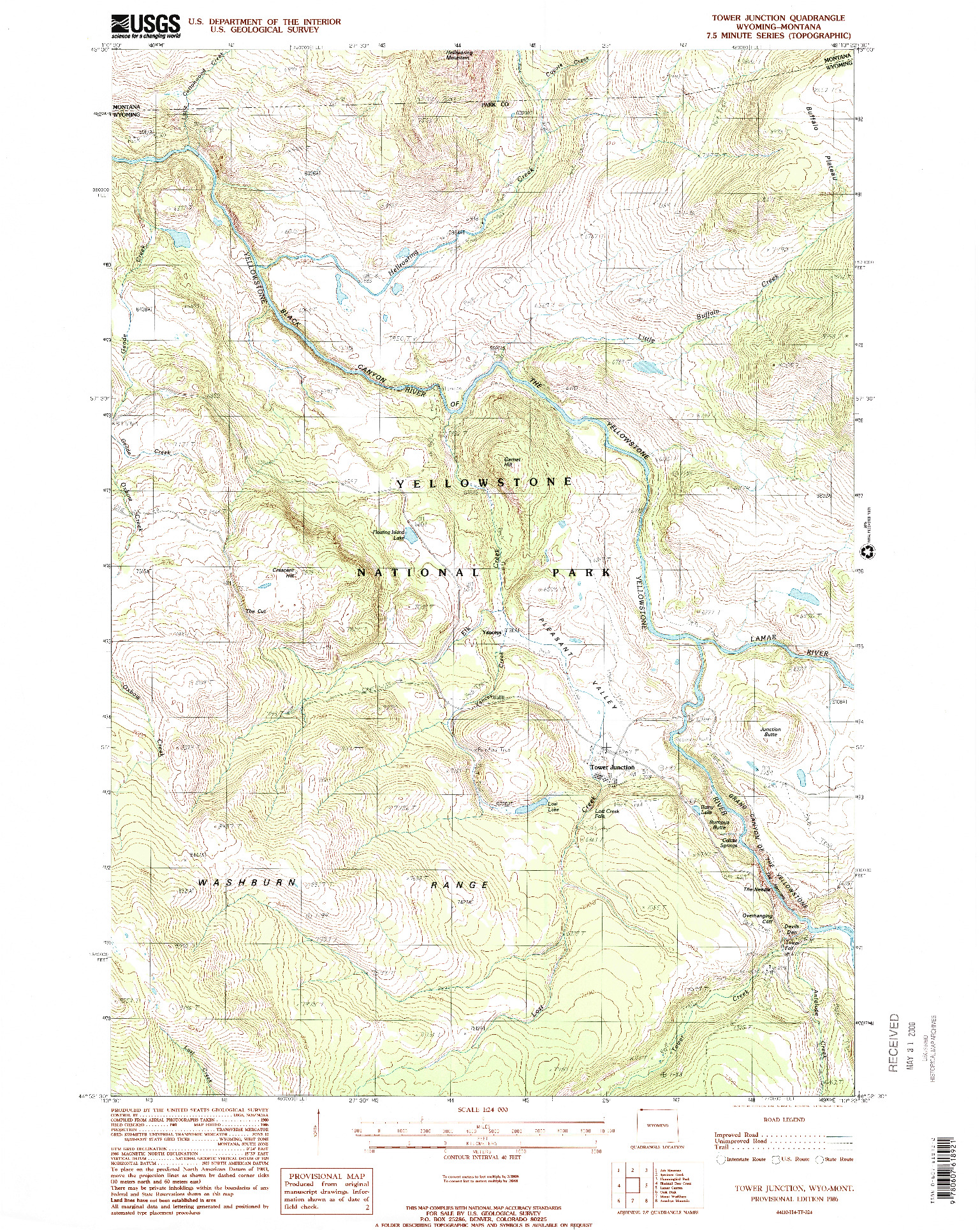 USGS 1:24000-SCALE QUADRANGLE FOR TOWER JUNCTION, WY 1986