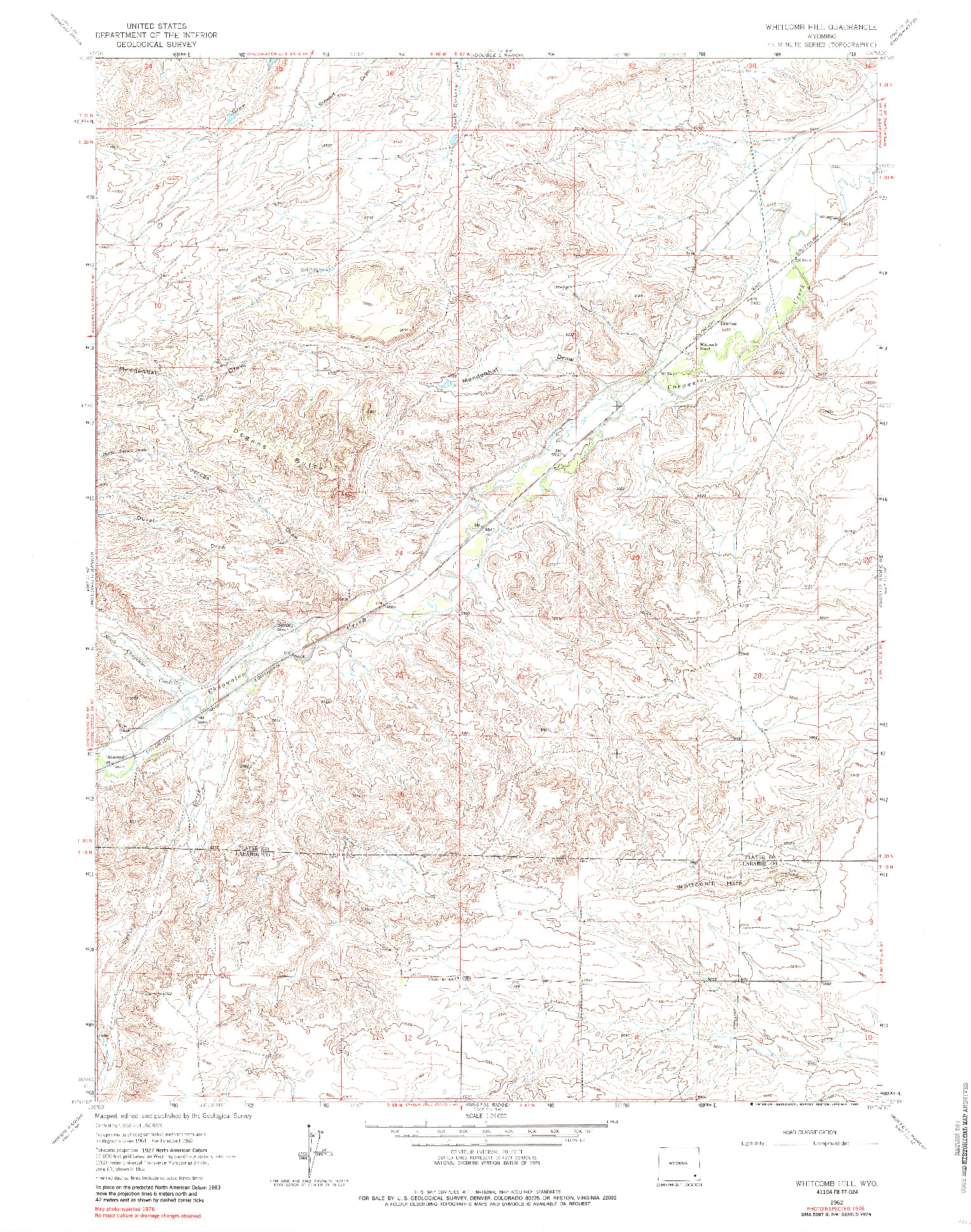USGS 1:24000-SCALE QUADRANGLE FOR WHITCOMB HILL, WY 1962