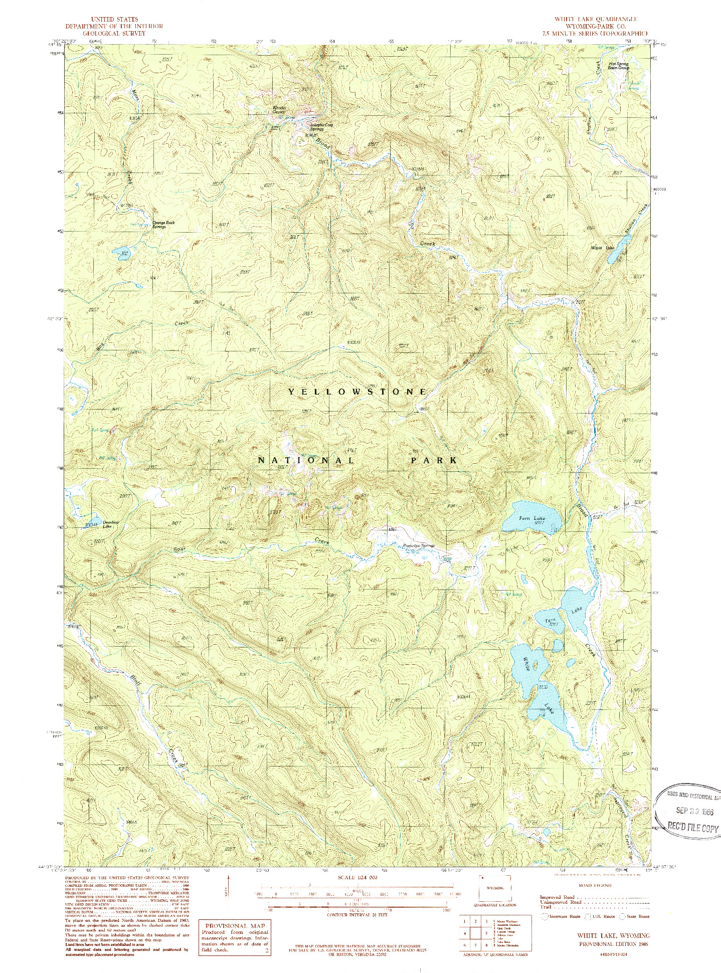 USGS 1:24000-SCALE QUADRANGLE FOR WHITE LAKE, WY 1986