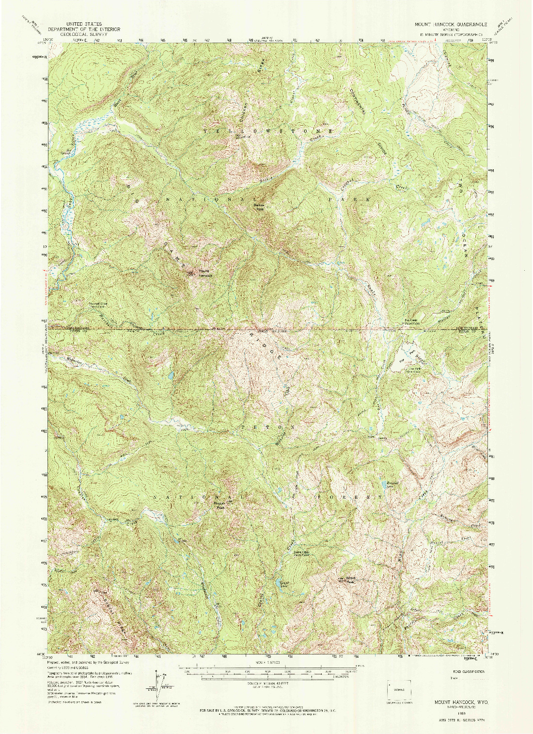 USGS 1:62500-SCALE QUADRANGLE FOR MOUNT HANCOCK, WY 1959