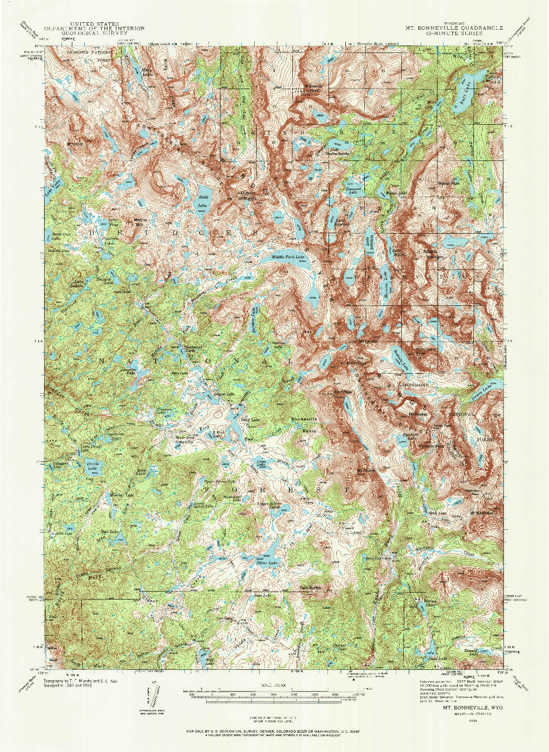 USGS 1:62500-SCALE QUADRANGLE FOR MT BONNEVILLE, WY 1938