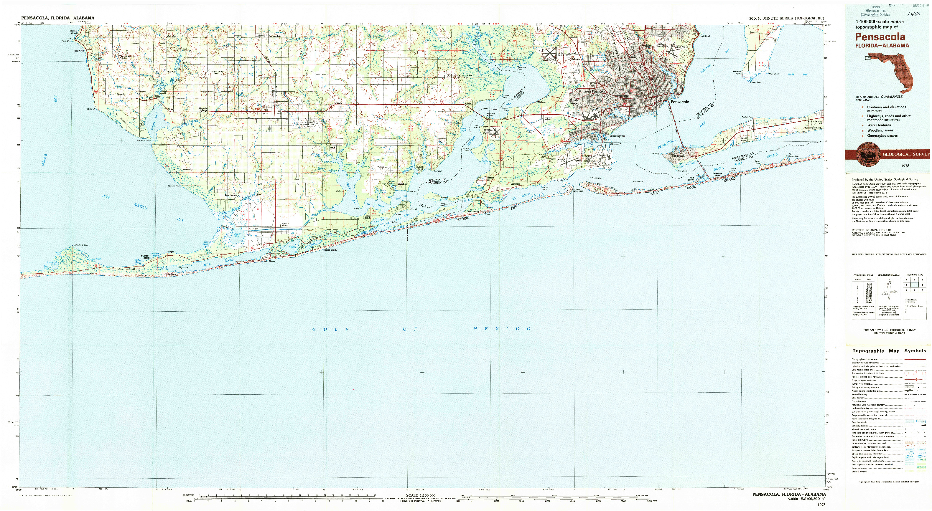 USGS 1:100000-SCALE QUADRANGLE FOR PENSACOLA, FL 1978