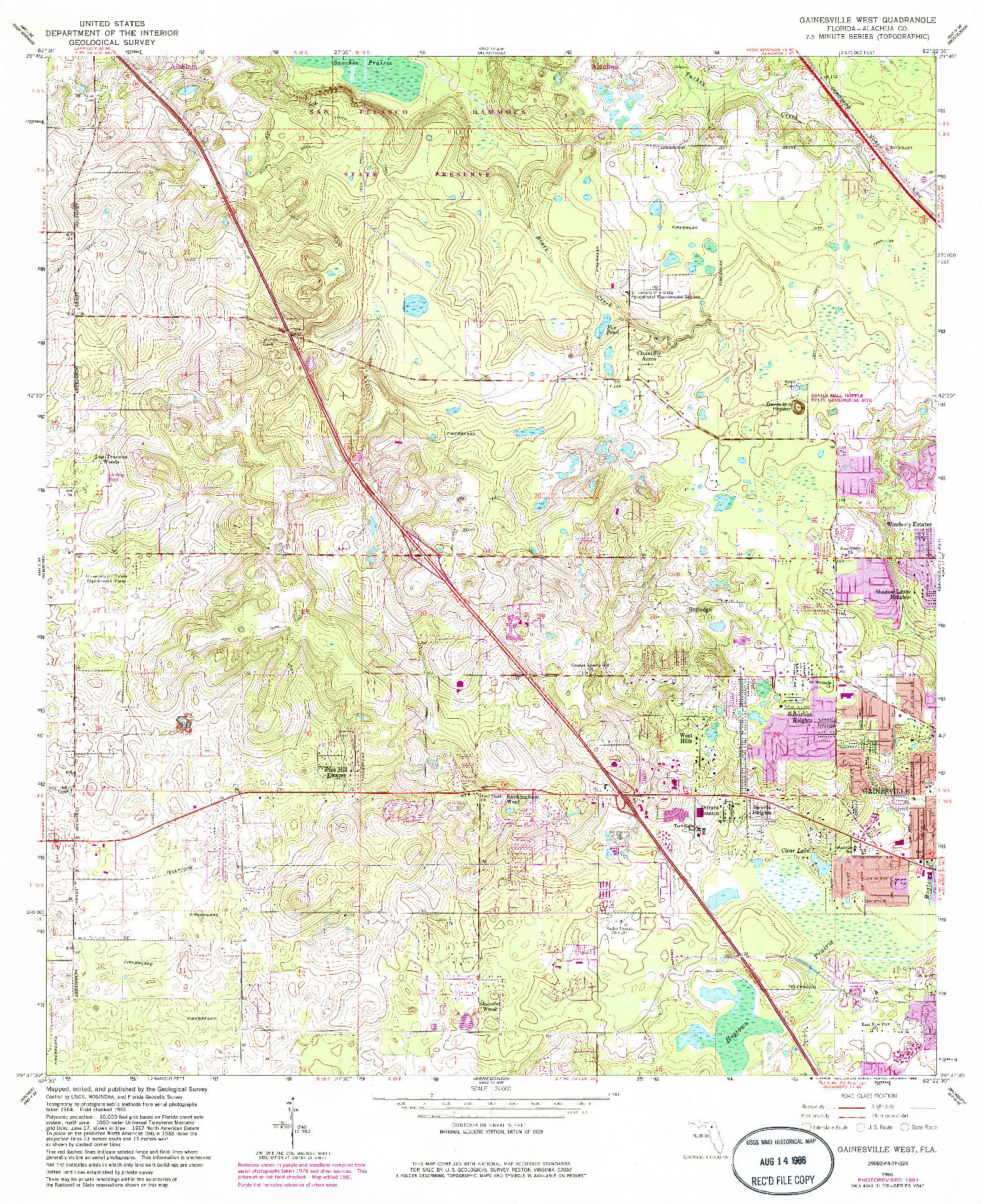 USGS 1:24000-SCALE QUADRANGLE FOR GAINESVILLE WEST, FL 1966