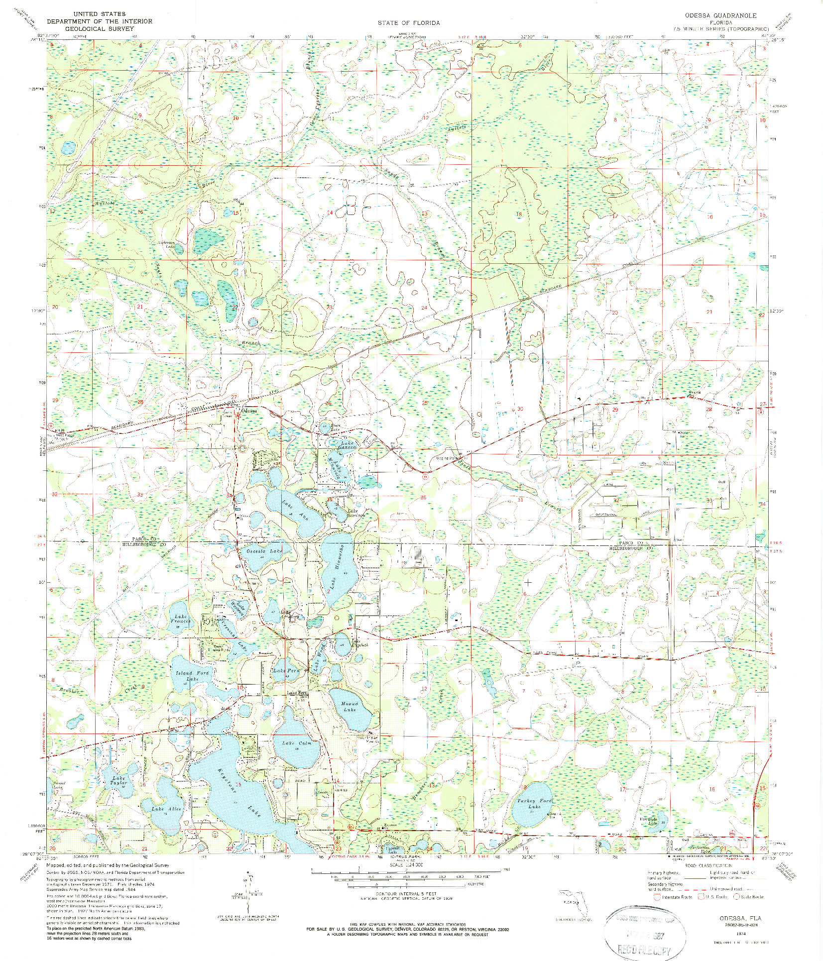USGS 1:24000-SCALE QUADRANGLE FOR ODESSA, FL 1974