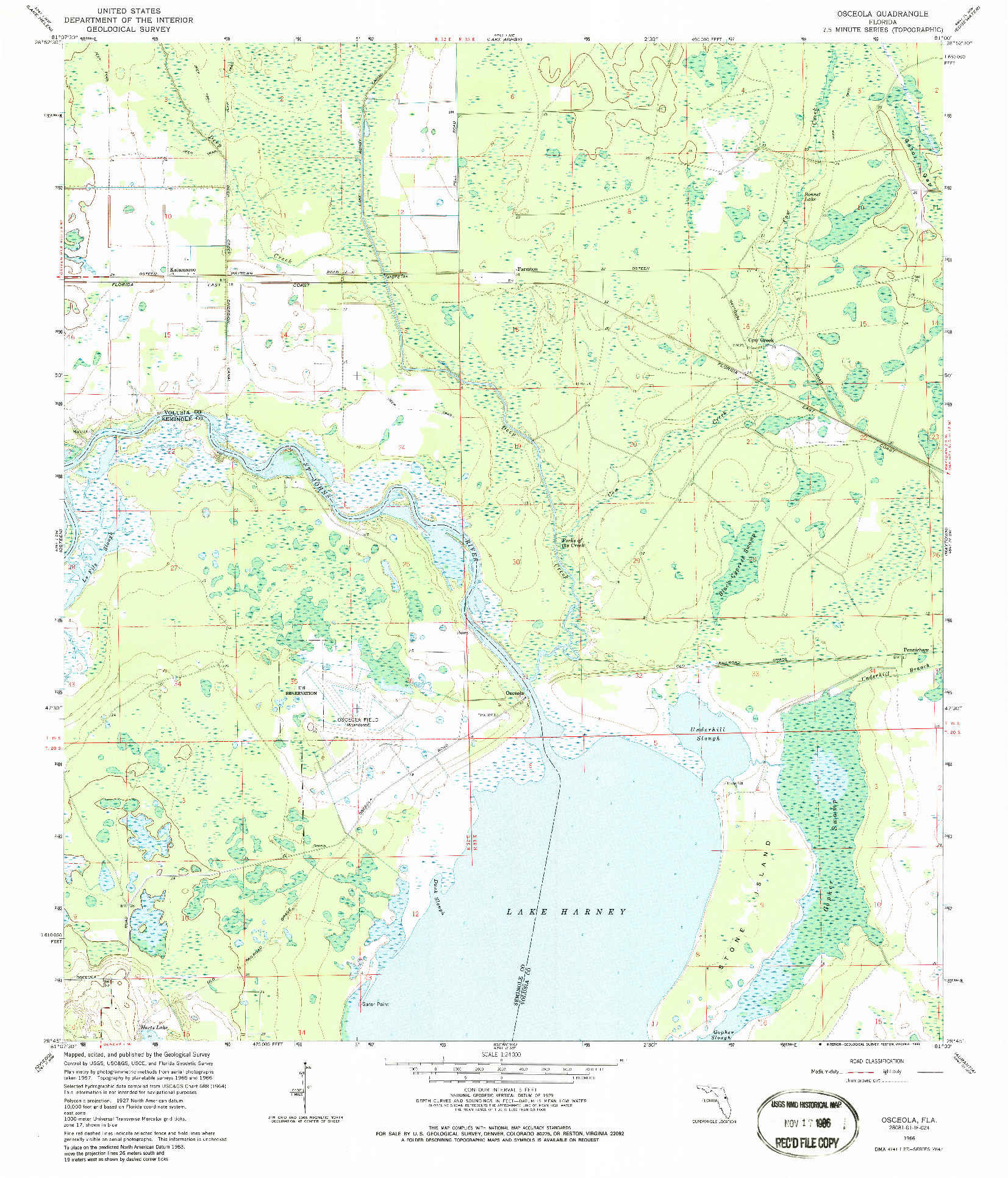 USGS 1:24000-SCALE QUADRANGLE FOR OSCEOLA, FL 1966
