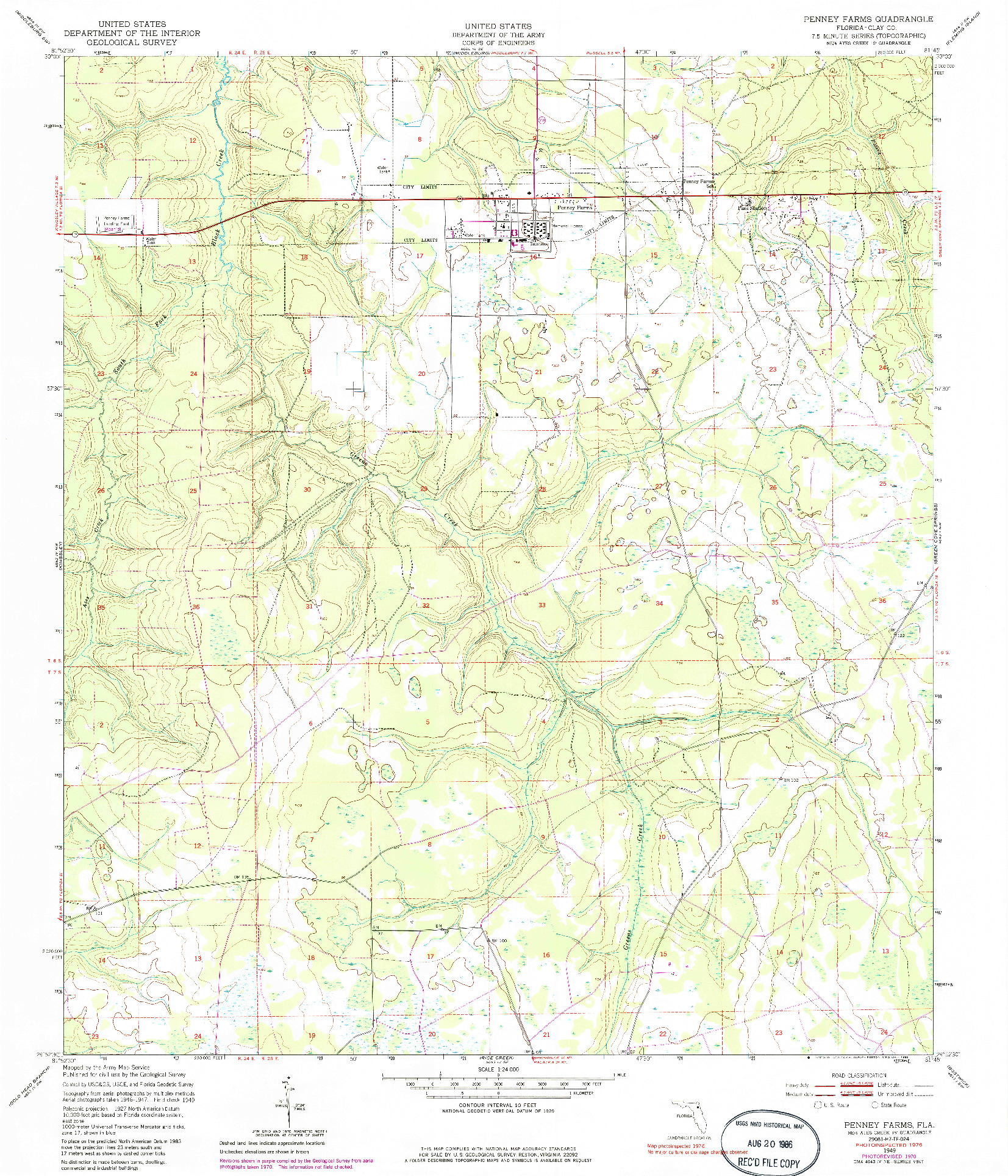 USGS 1:24000-SCALE QUADRANGLE FOR PENNEY FARMS, FL 1949