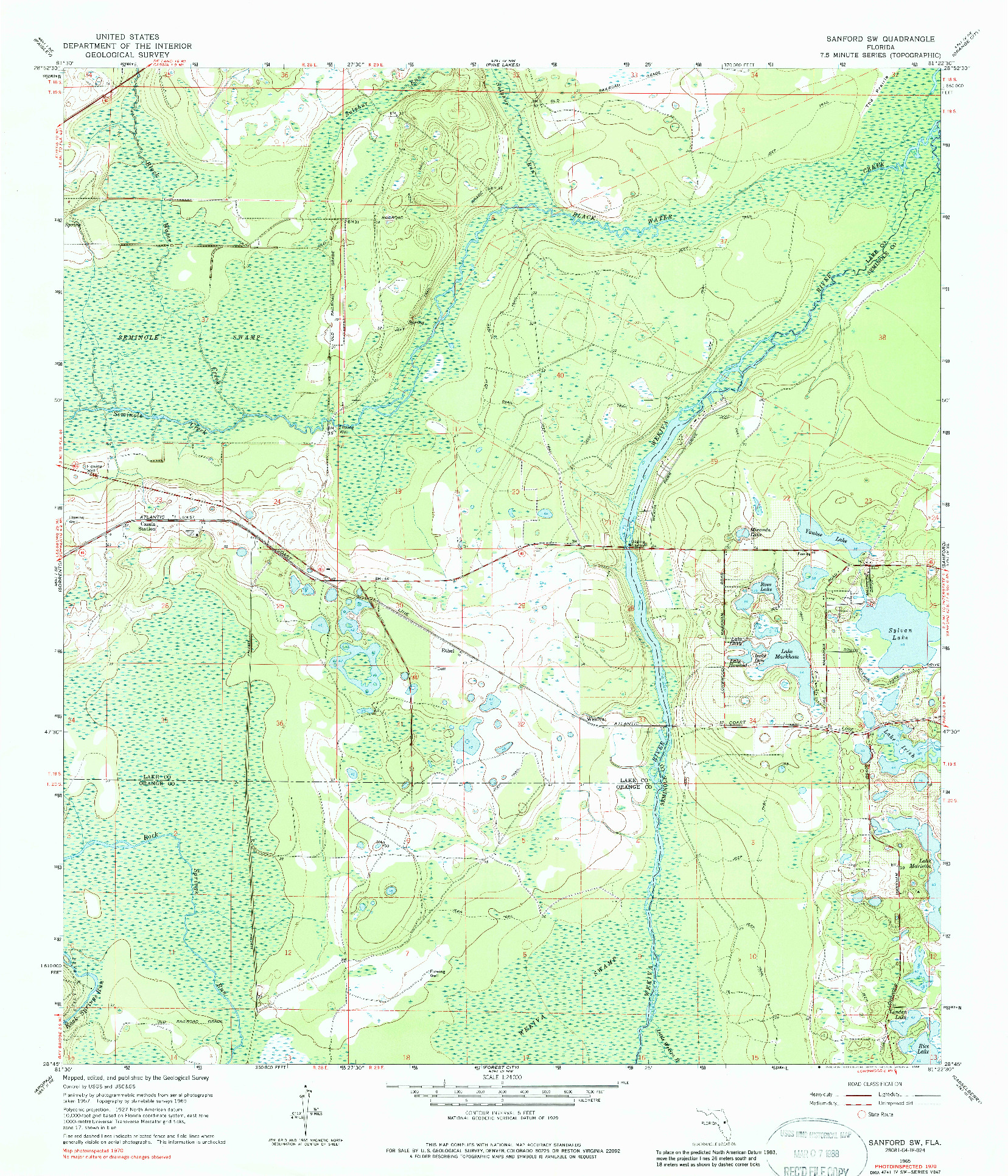 USGS 1:24000-SCALE QUADRANGLE FOR SANFORD SW, FL 1965