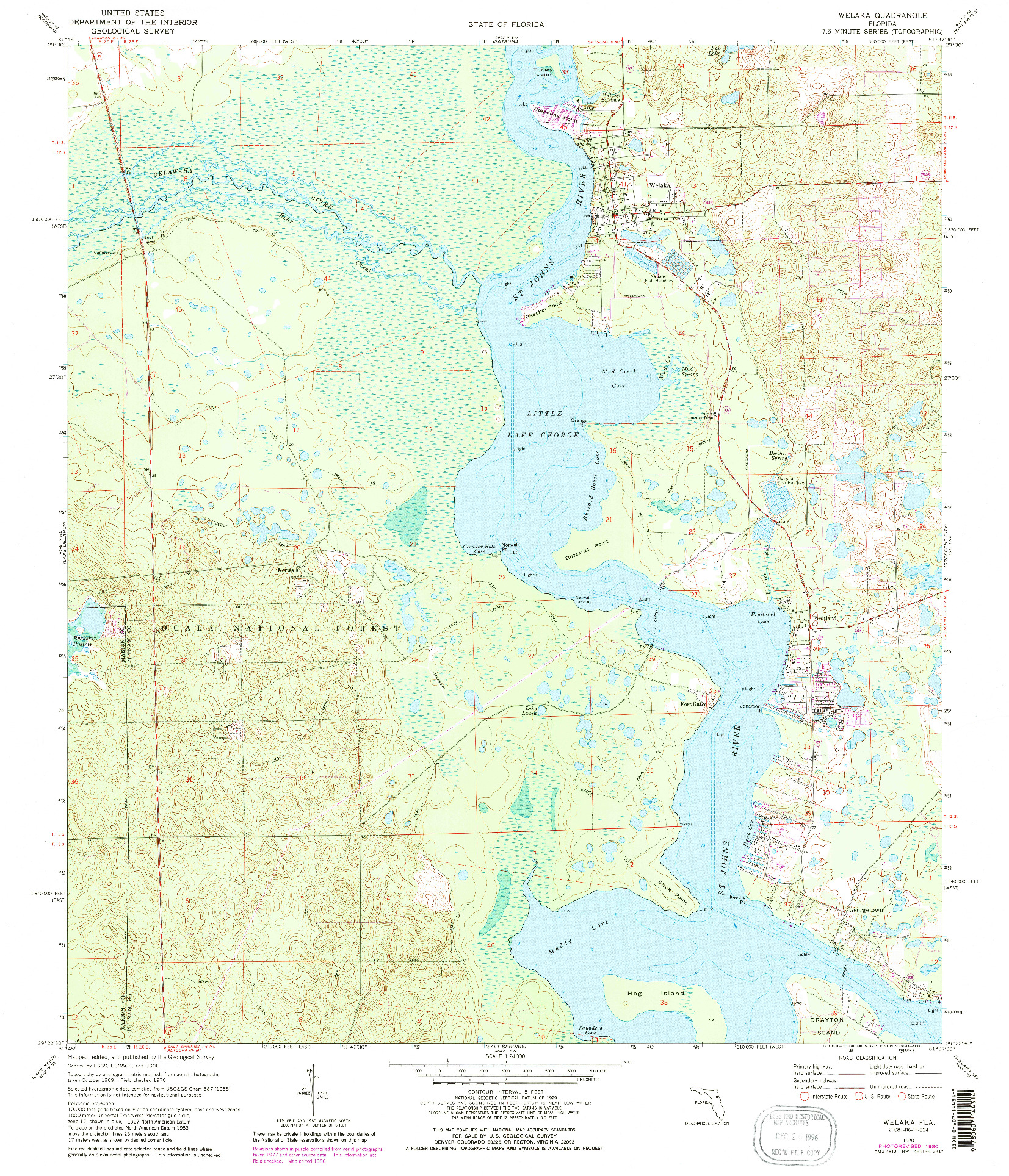 USGS 1:24000-SCALE QUADRANGLE FOR WELAKA, FL 1970