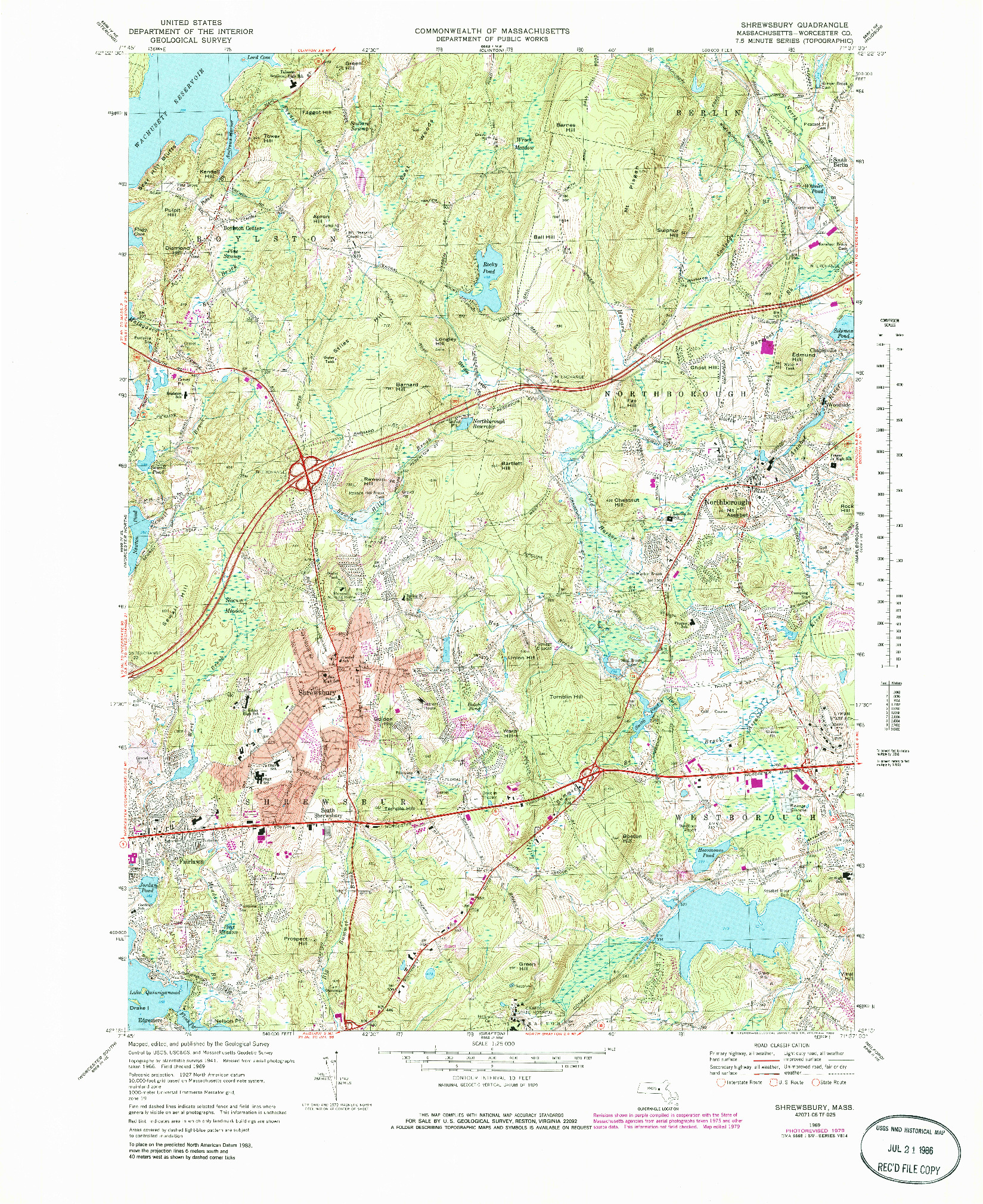 USGS 1:24000-SCALE QUADRANGLE FOR SHREWSBURY, MA 1969