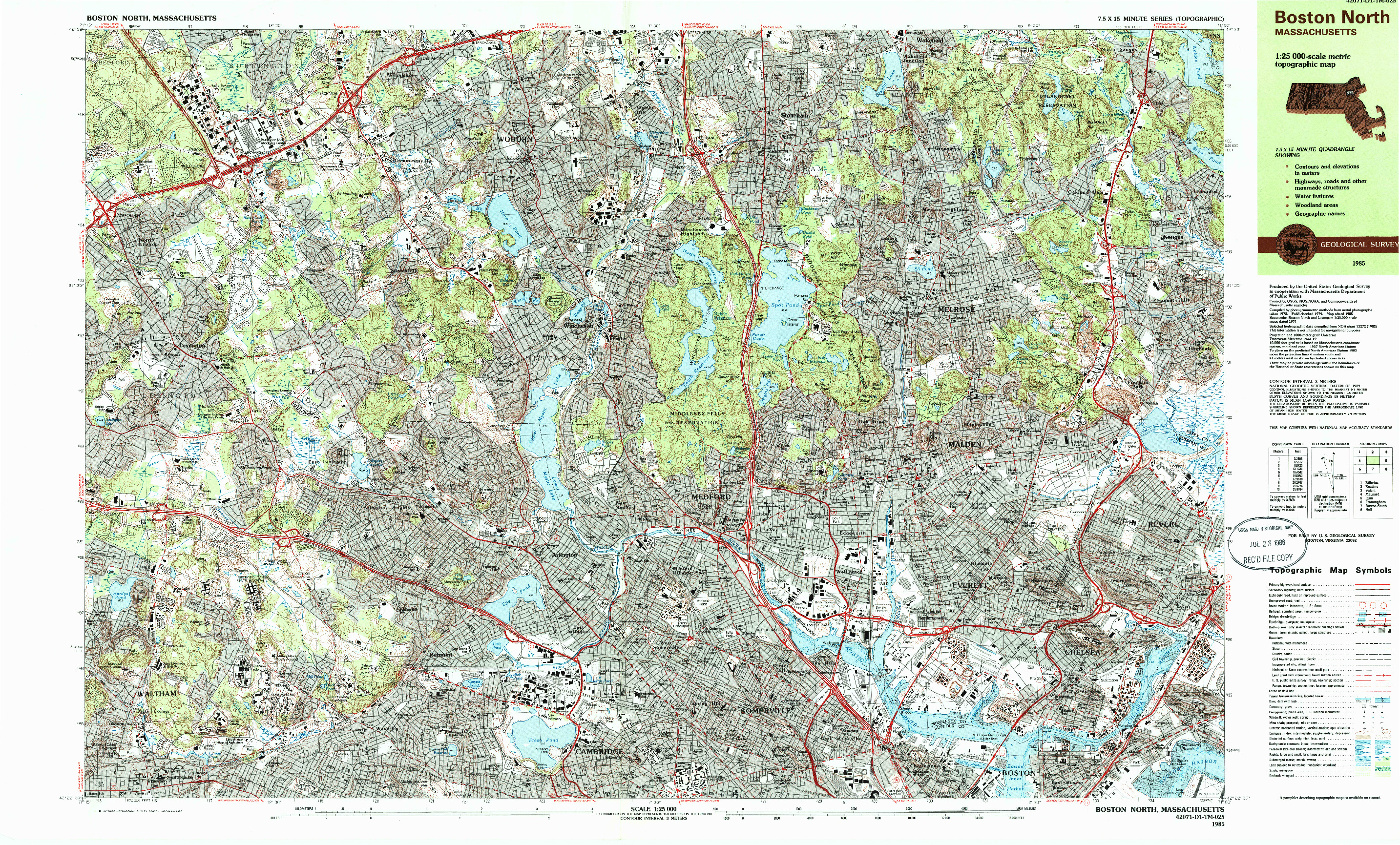 USGS 1:25000-SCALE QUADRANGLE FOR BOSTON NORTH, MA 1985