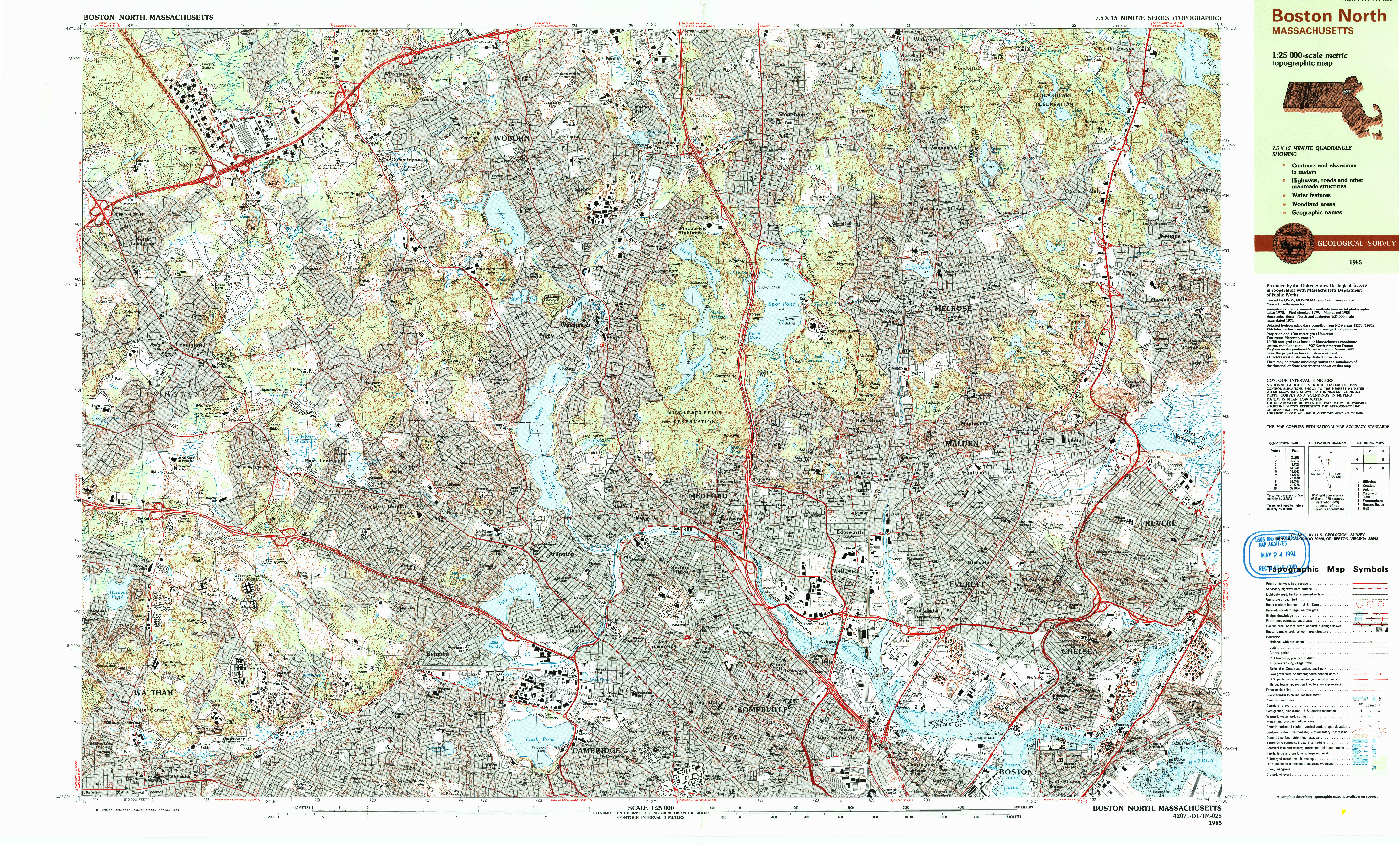 USGS 1:25000-SCALE QUADRANGLE FOR BOSTON NORTH, MA 1985