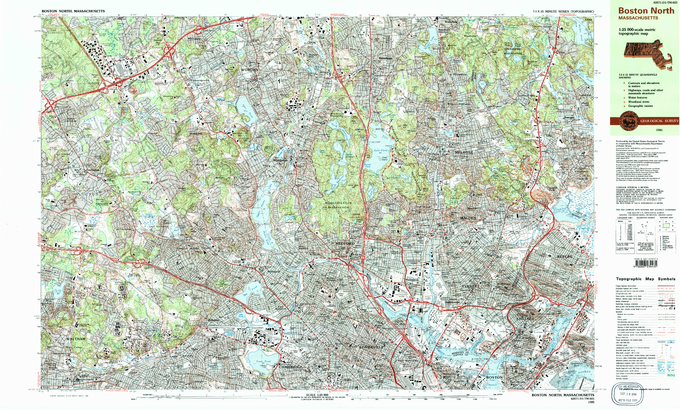 USGS 1:25000-SCALE QUADRANGLE FOR BOSTON NORTH, MA 1985