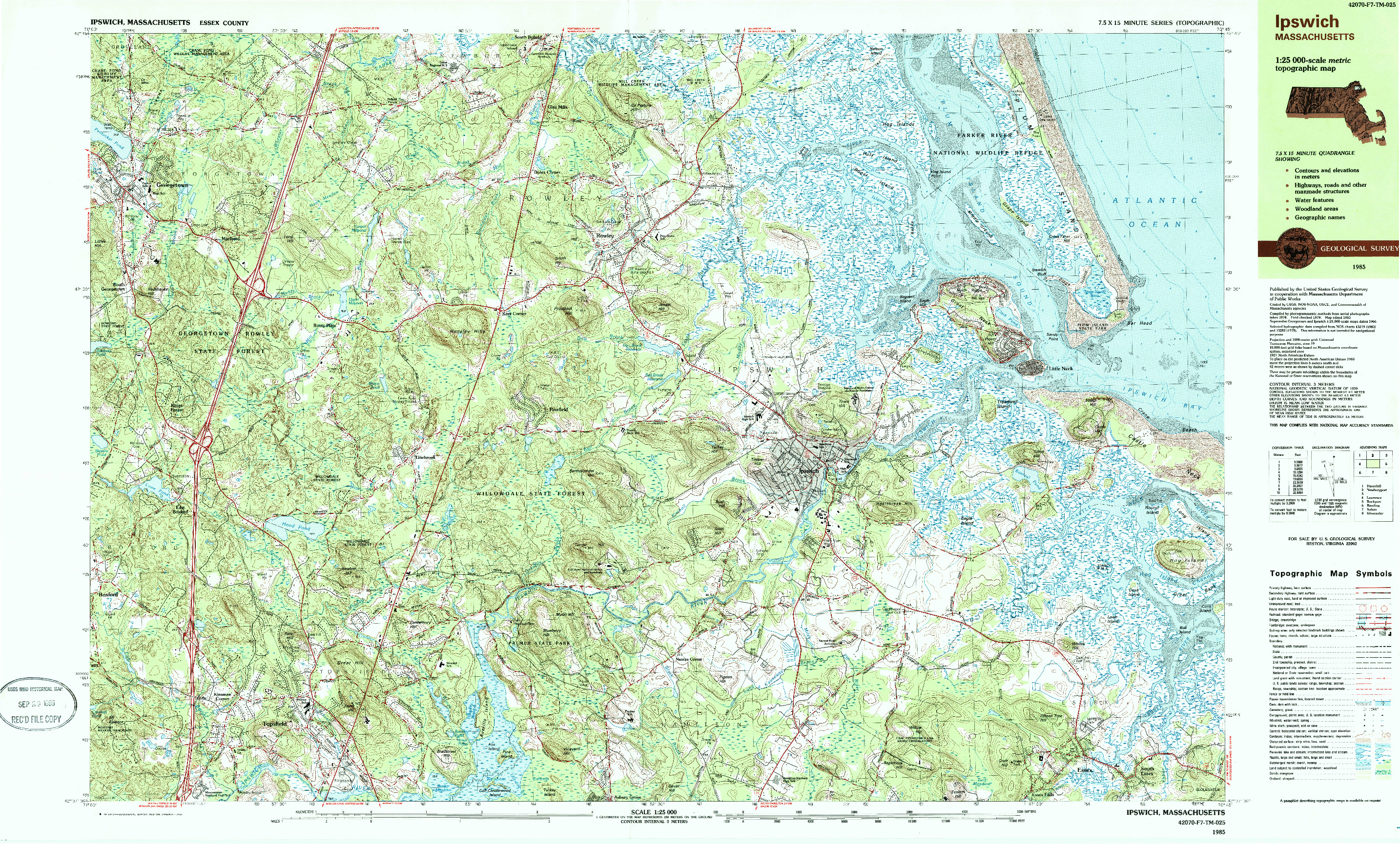 USGS 1:25000-SCALE QUADRANGLE FOR IPSWICH, MA 1985